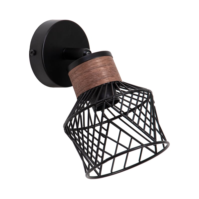 Reflektorek Kanel czarny z drewnem E27 Inspire