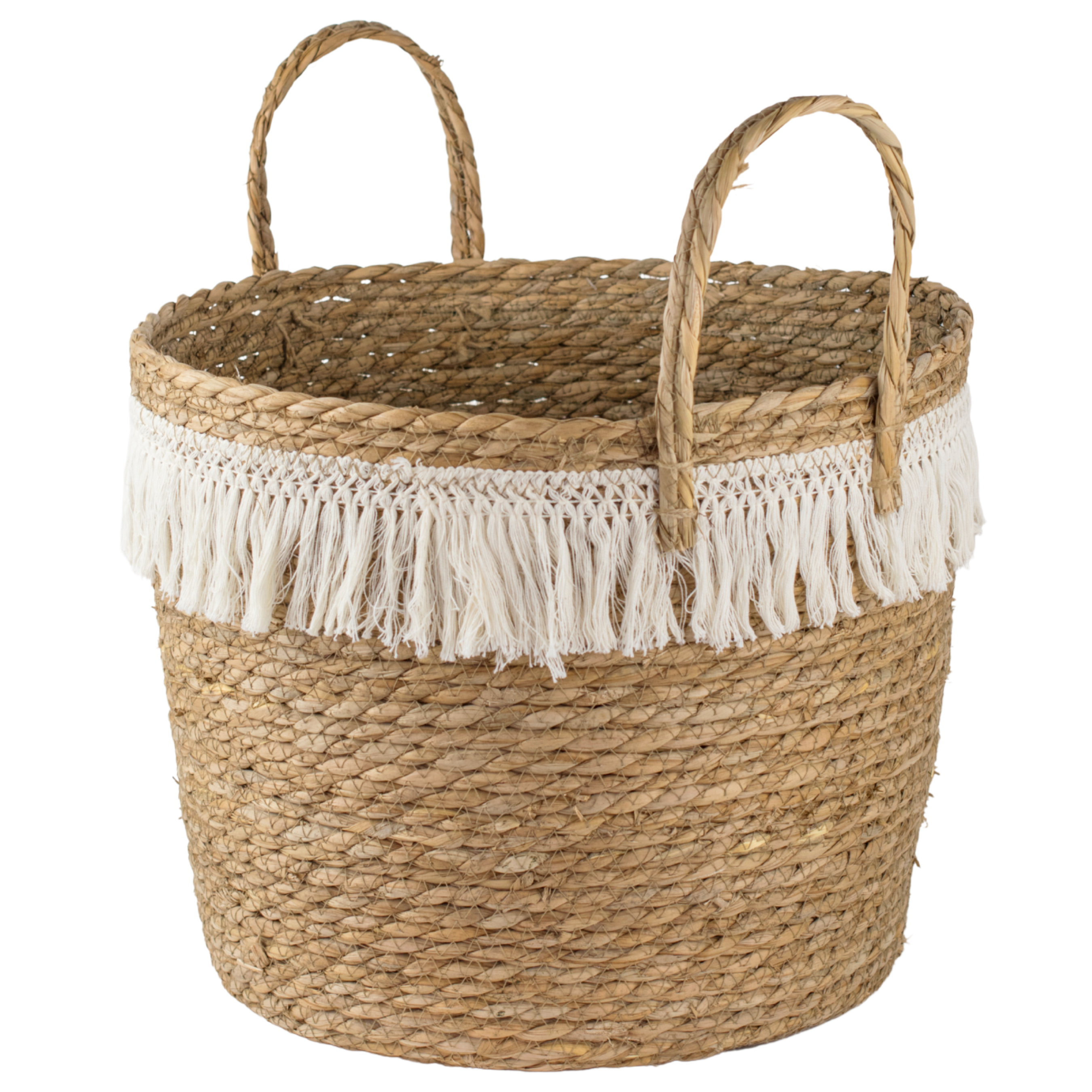 Osłonka doniczki kosz pleciony 40 cm boho z frędzlami