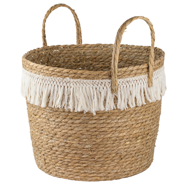 Osłonka doniczki kosz pleciony 40 cm boho z frędzlami
