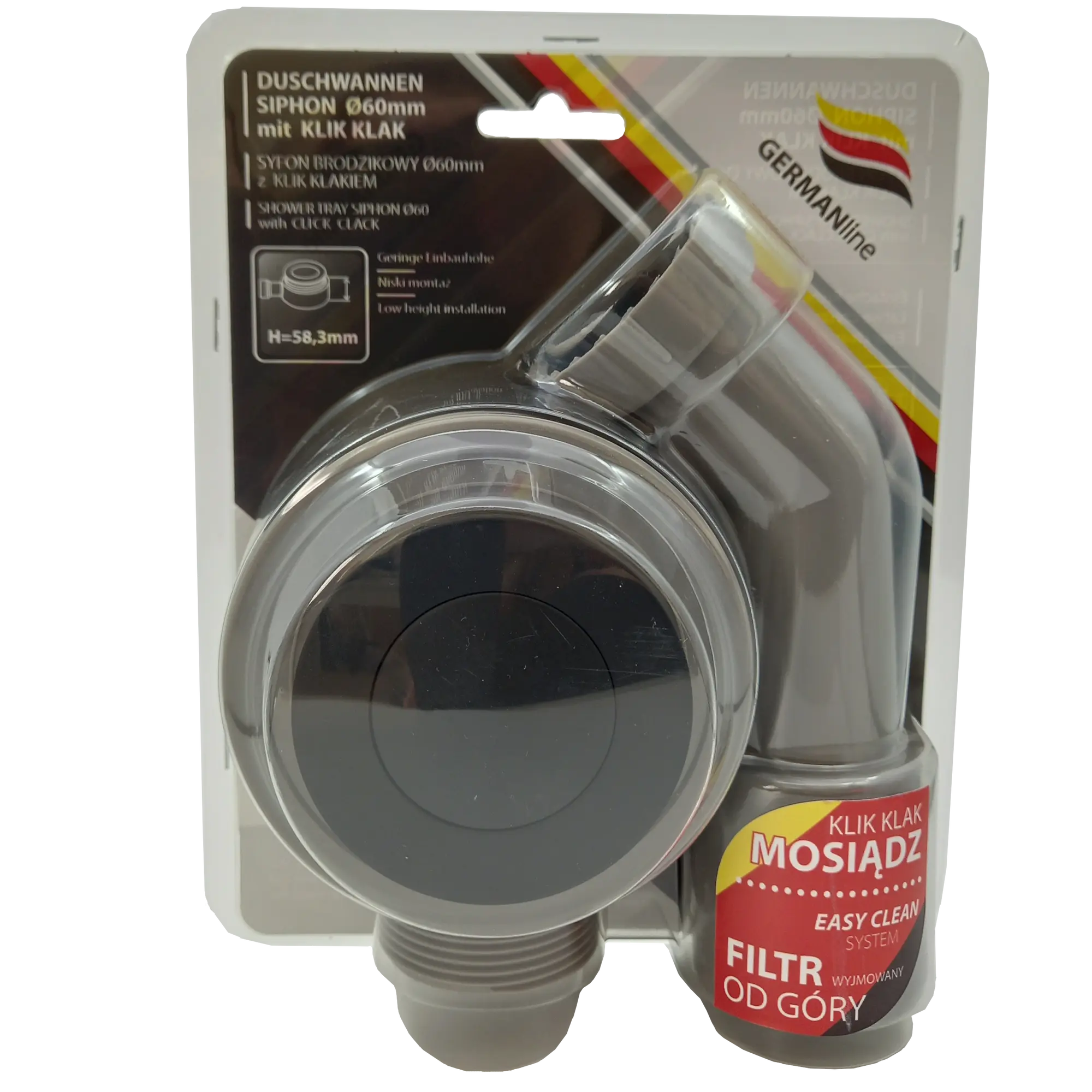 Syfon brodzika 50 mm KLIK-KLAK GL0002CZ czarny GERMANLINE - 2