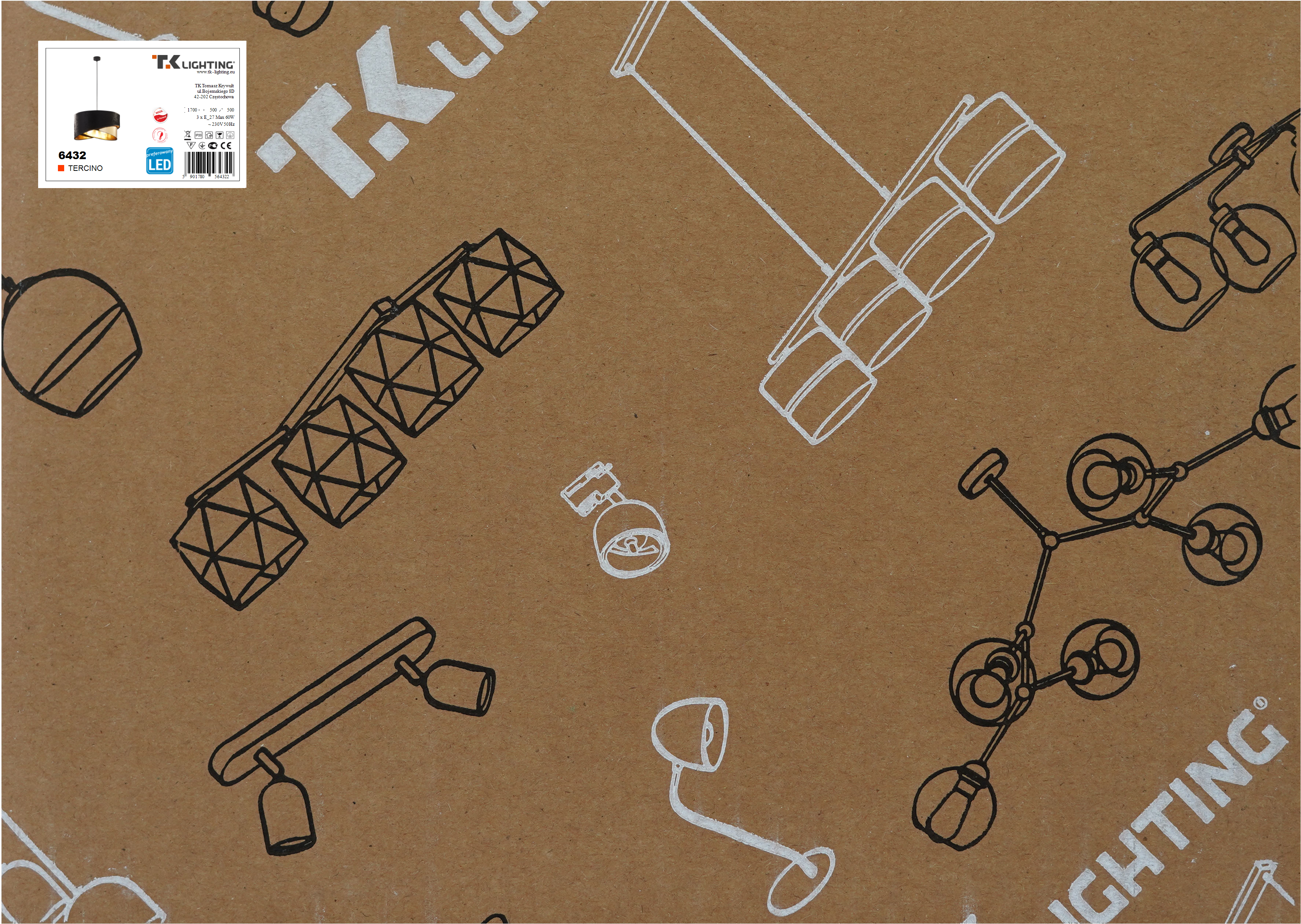 Lampa wisząca Tercio czarno-złota 3 x E27 TK Lighting - 8