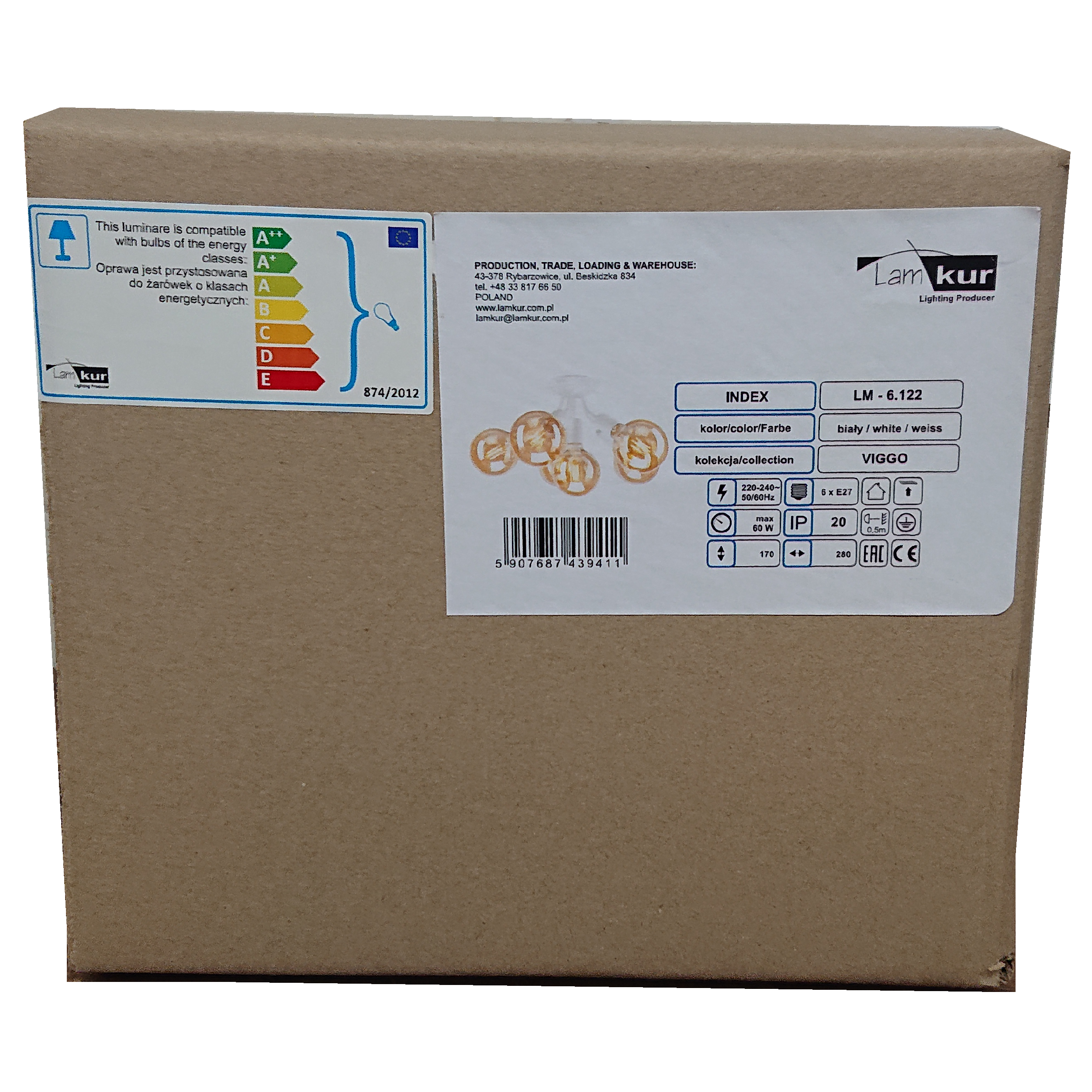 Lampa sufitowa Viggo biała 6 x E27 Lamkur - 7