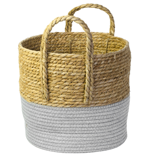 Osłonka doniczki kosz pleciony 30 cm boho z szarym