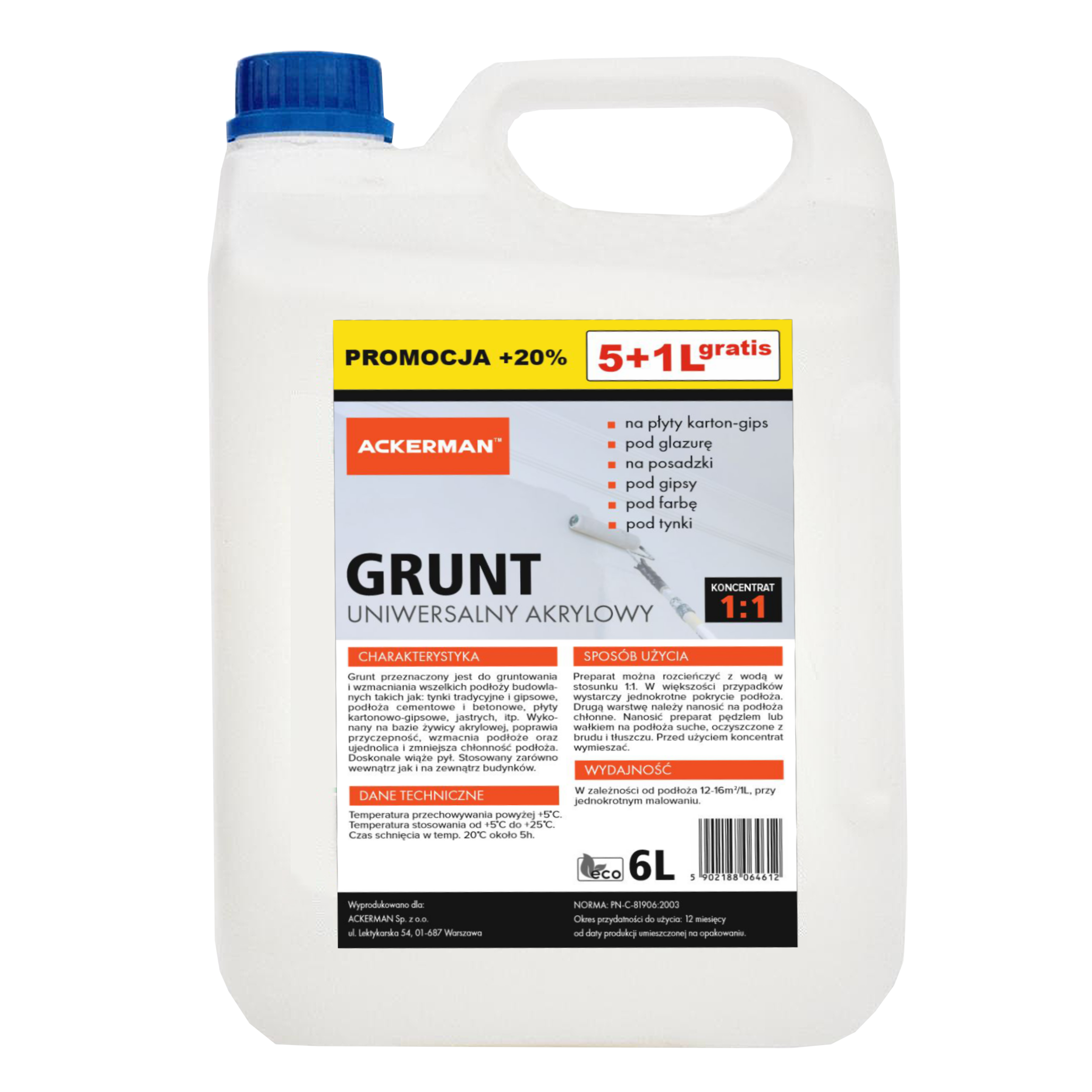 Grunt akrylowy koncentrat 1:1 6 litrów Ackerman