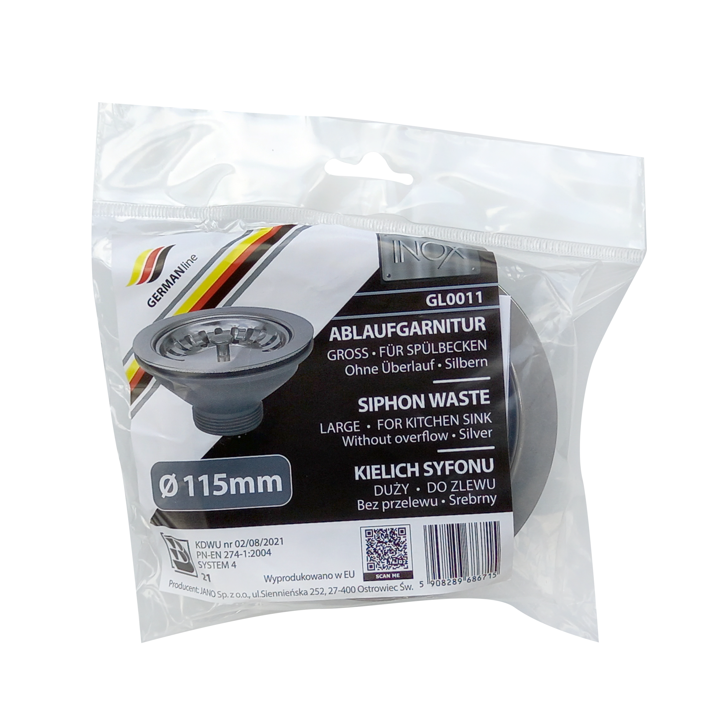 Kielich zlewu Fi 115 GL0011 srebrny GERMANLINE - 2