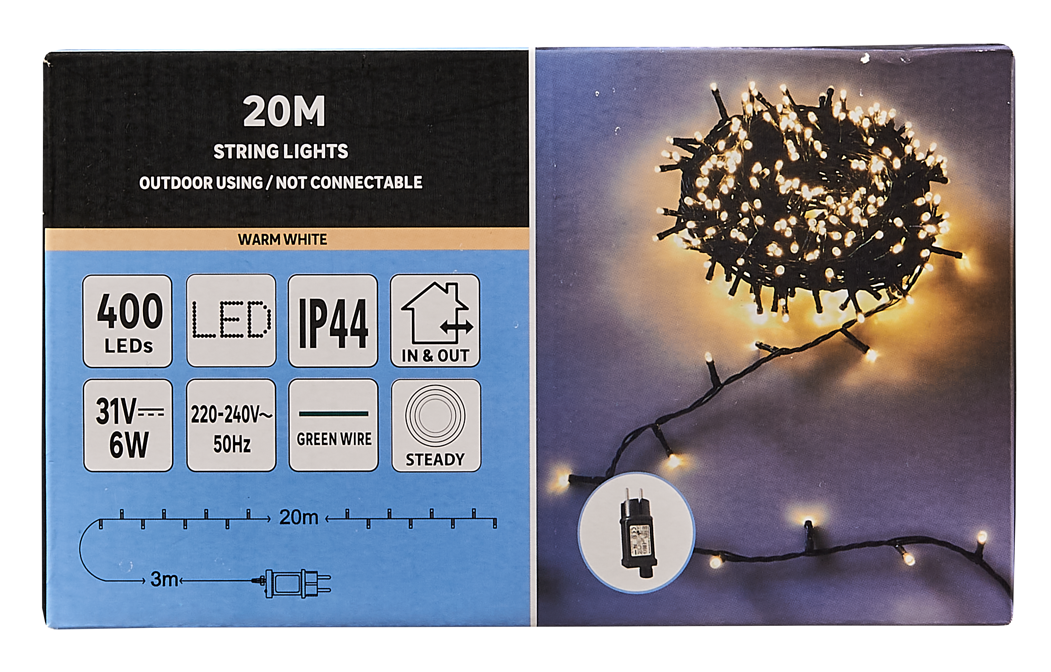 Lampki zewnętrzne 20m 400 LED ciepła biel - 5