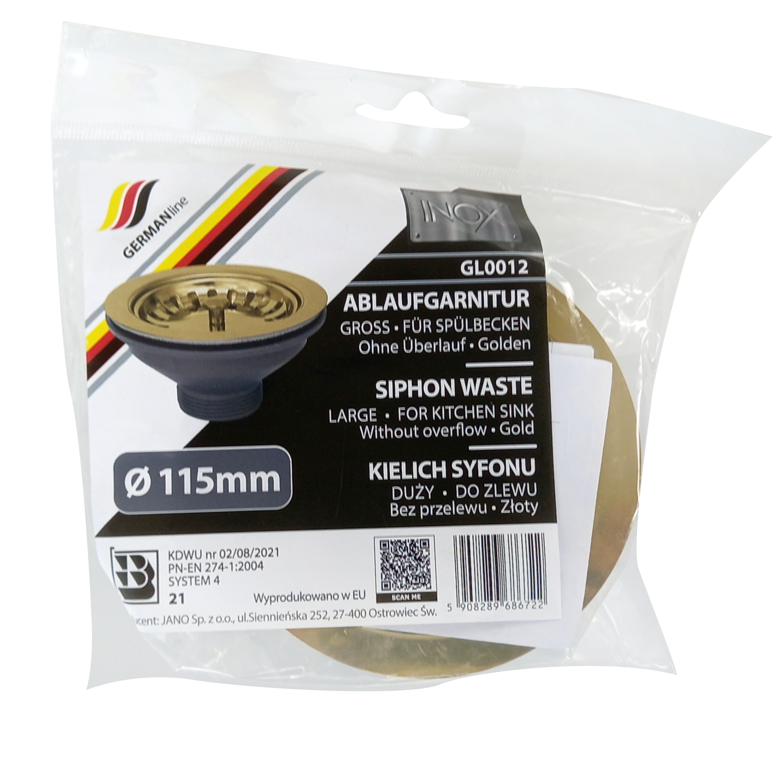 Kielich zlewu Fi 115 GL0012 złoty GERMANLINE - 2