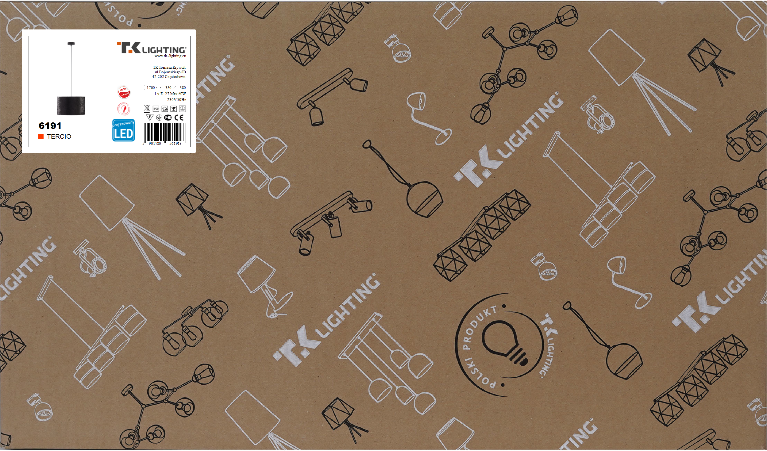 Lampa wisząca Tercio czarna E27 TK Lighting - 5