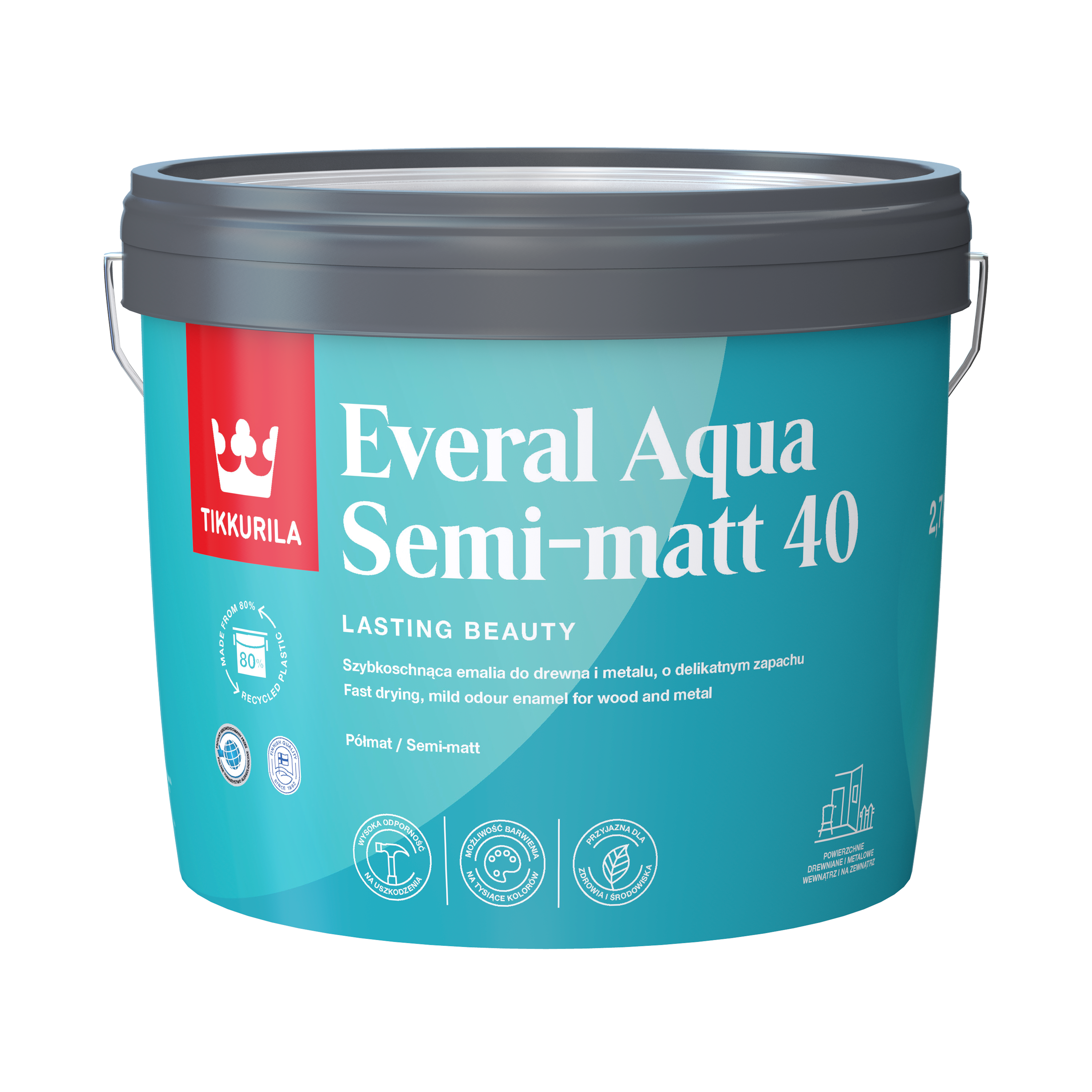 Emalia do drewna i metalu Tikkurila Everal Aqua 40 2.7 l Baza A półmat