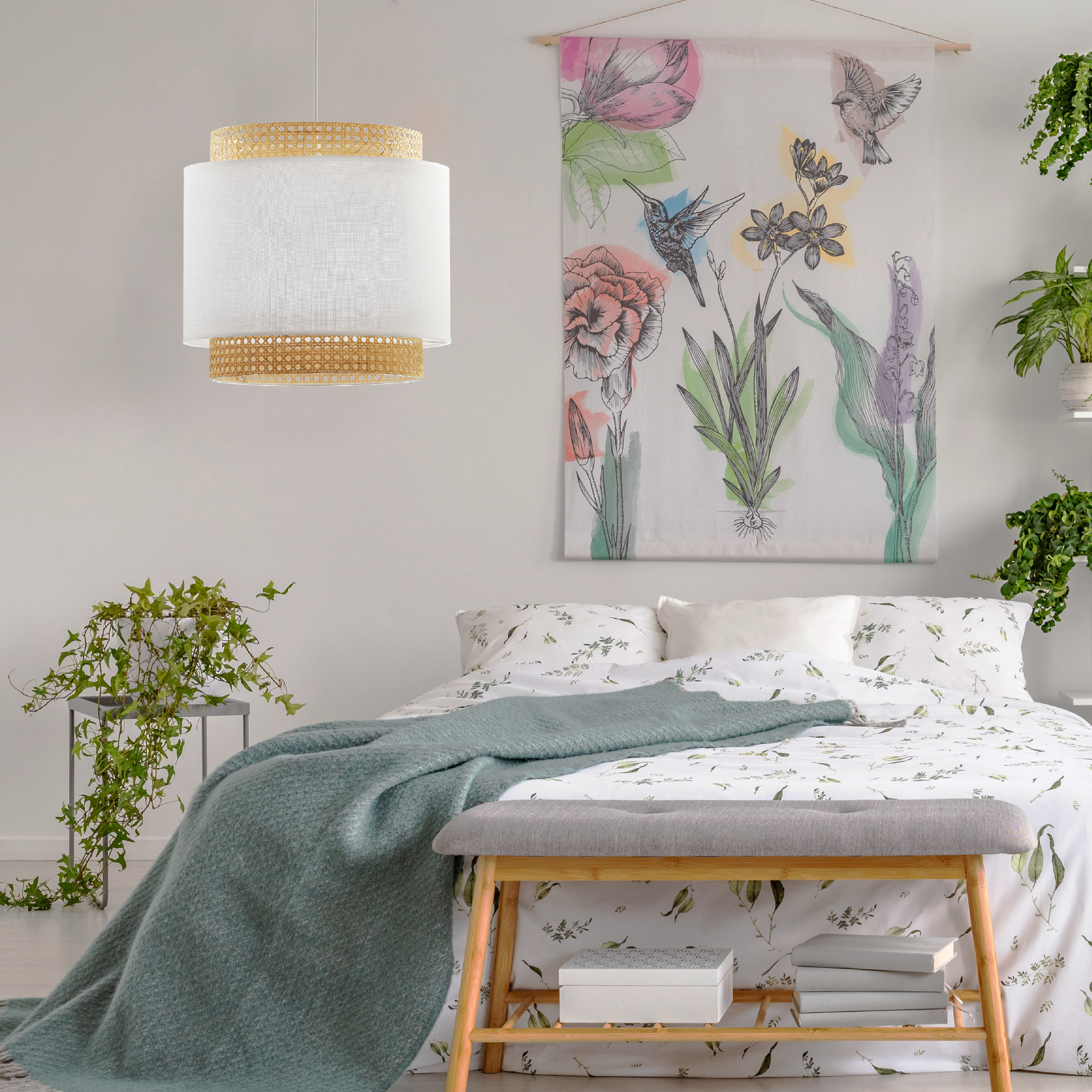 Lampa wisząca Boho biała z rattanem E27 TK Lighting - 4