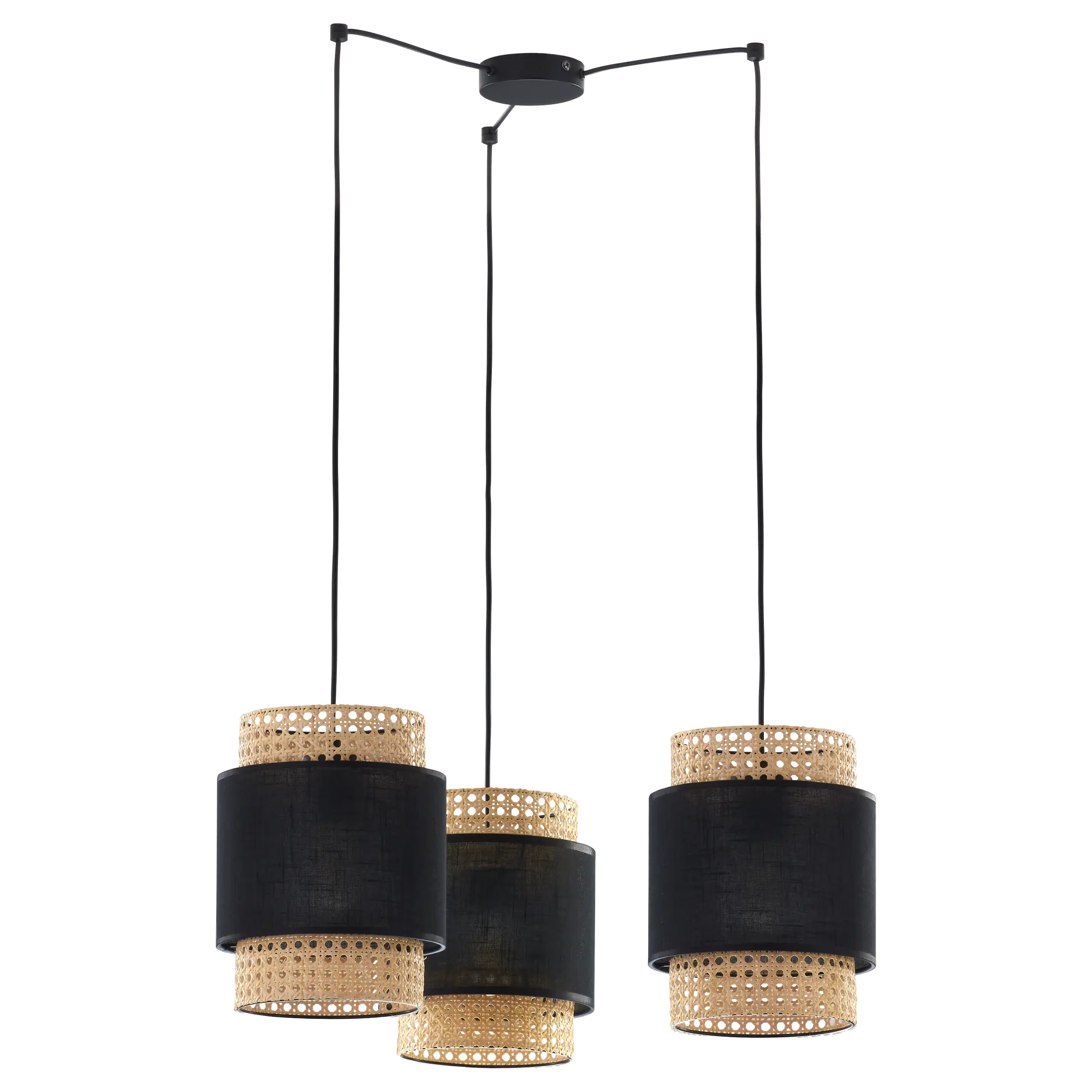 Lampa wisząca Boho czarna z rattanem 3 x E27 TK Lighting