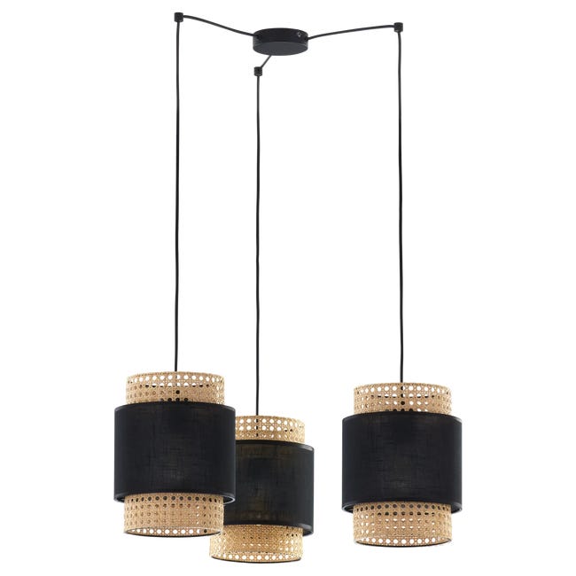Lampa wiszaca boho czarna z rattanem 3 x e27 tk lighting 83611438