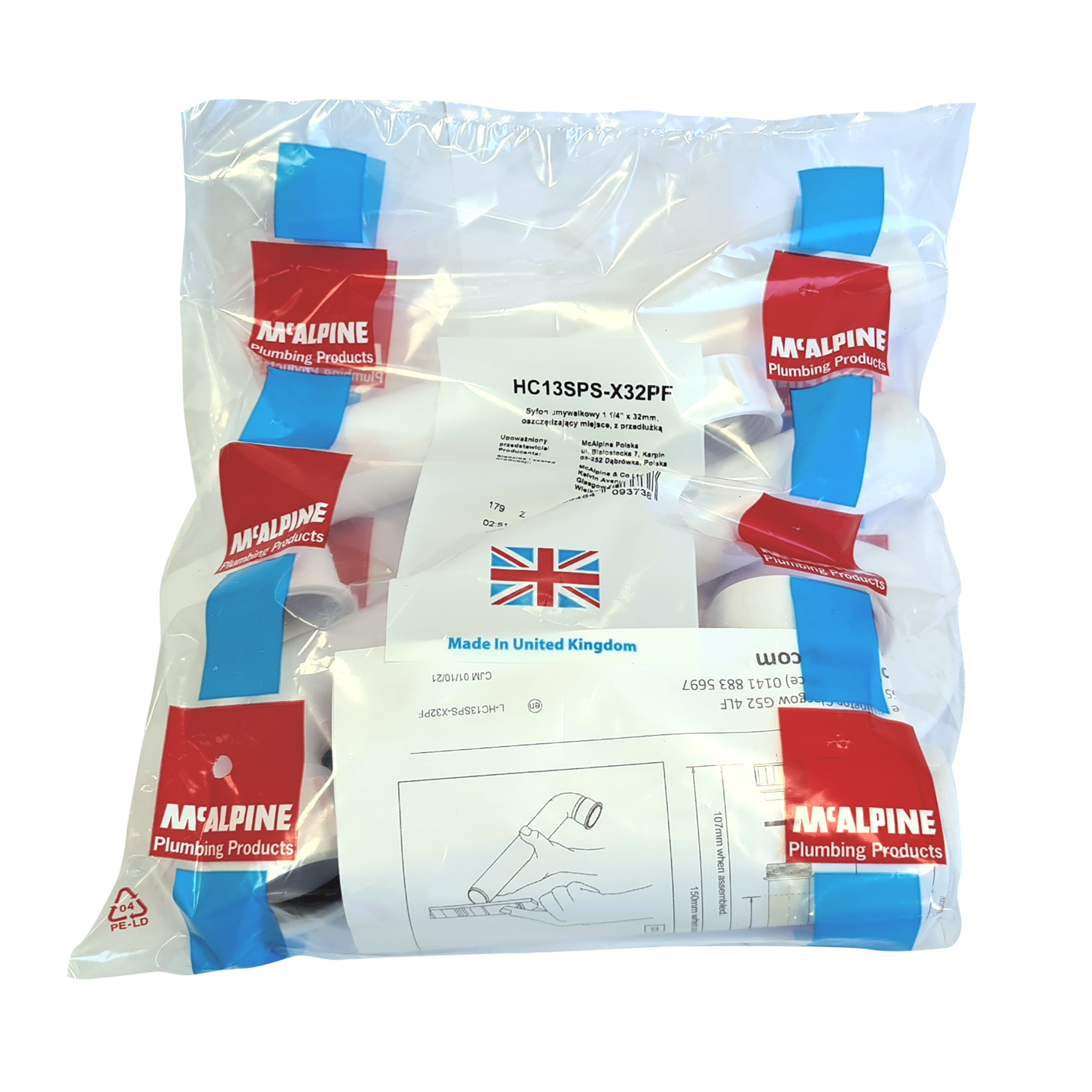 Syfon umywalki bez spustu oszczędzający miejsce HC13SPS-X32PF MCALPINE - 2