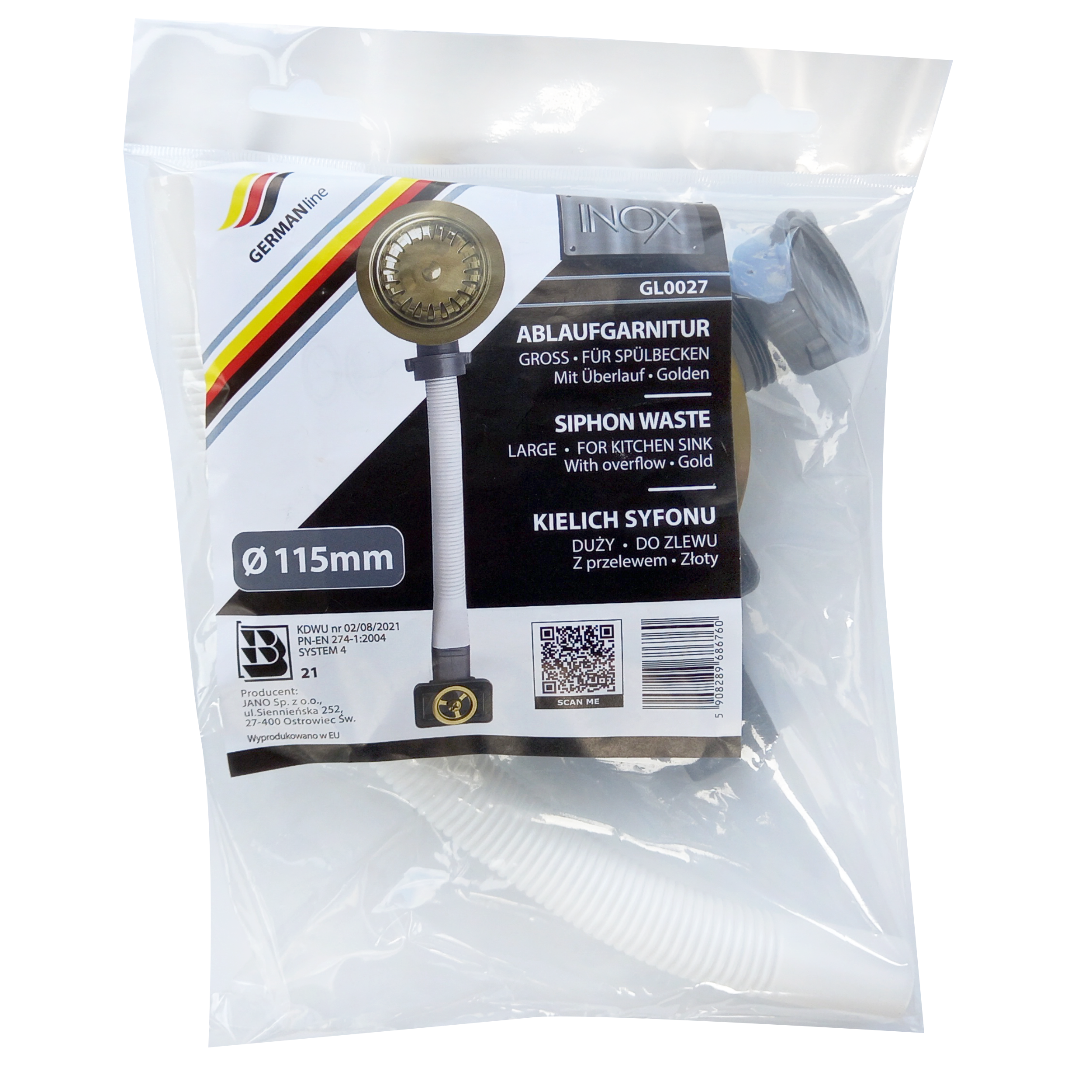 Spust 90 mm z przelewem GL0027 złoty GERMANLINE - 2