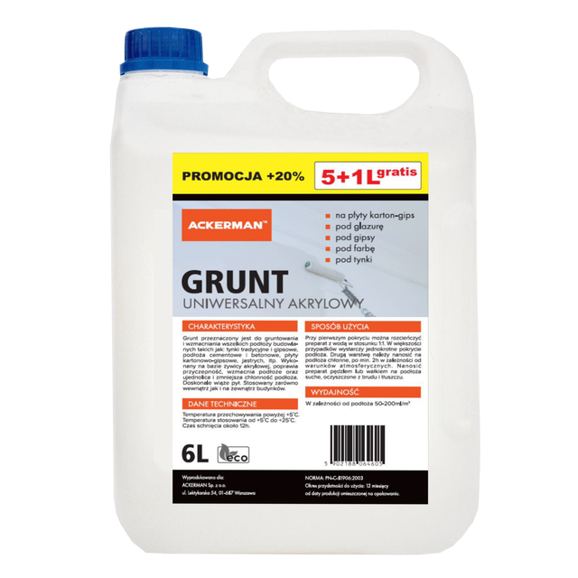 Grunt akrylowy uniwersalny gotowy 6 litrów Ackerman