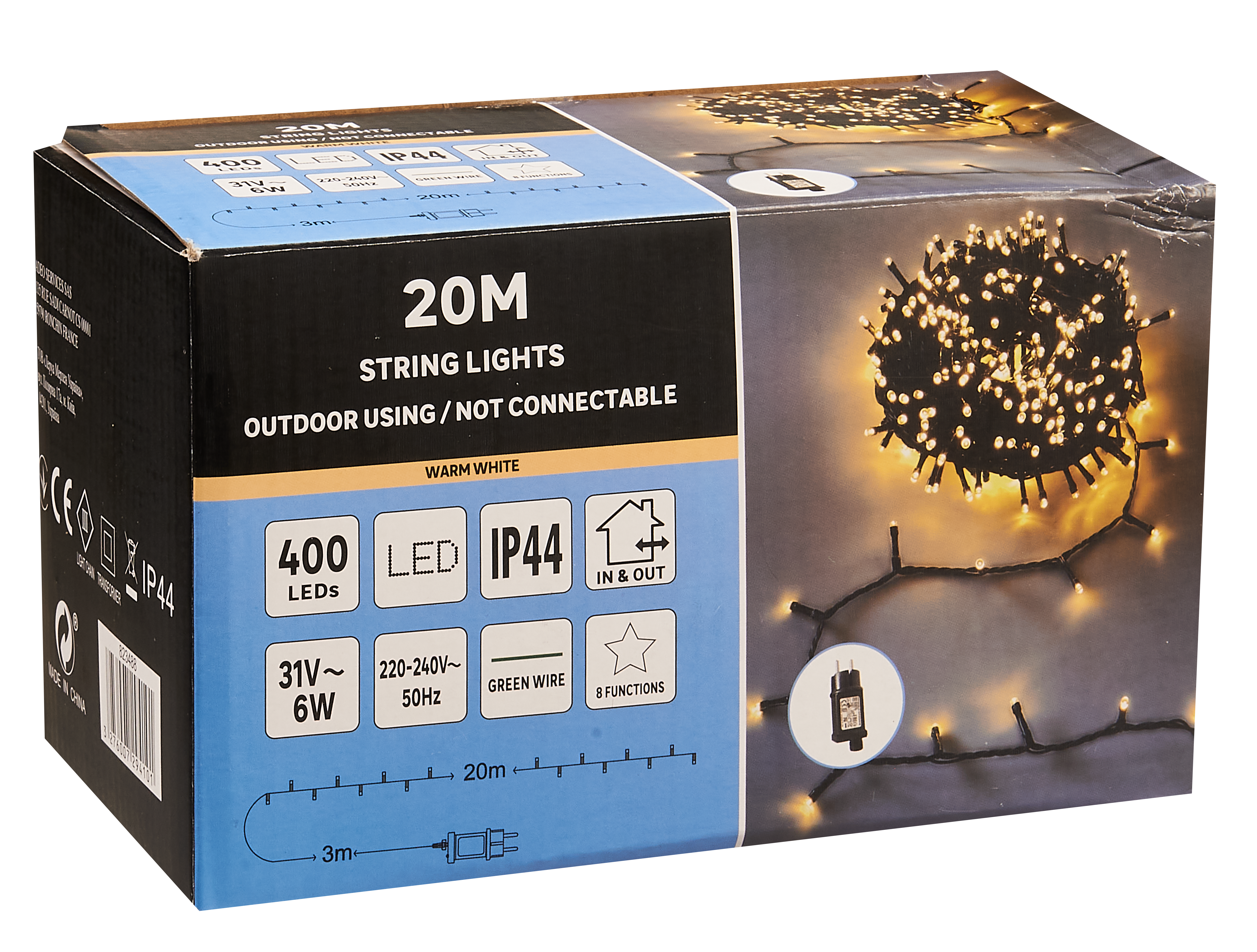 Lampki choinkowe zewnętrzne 20m 400 LED ciepła biel 8 funkcji - 9