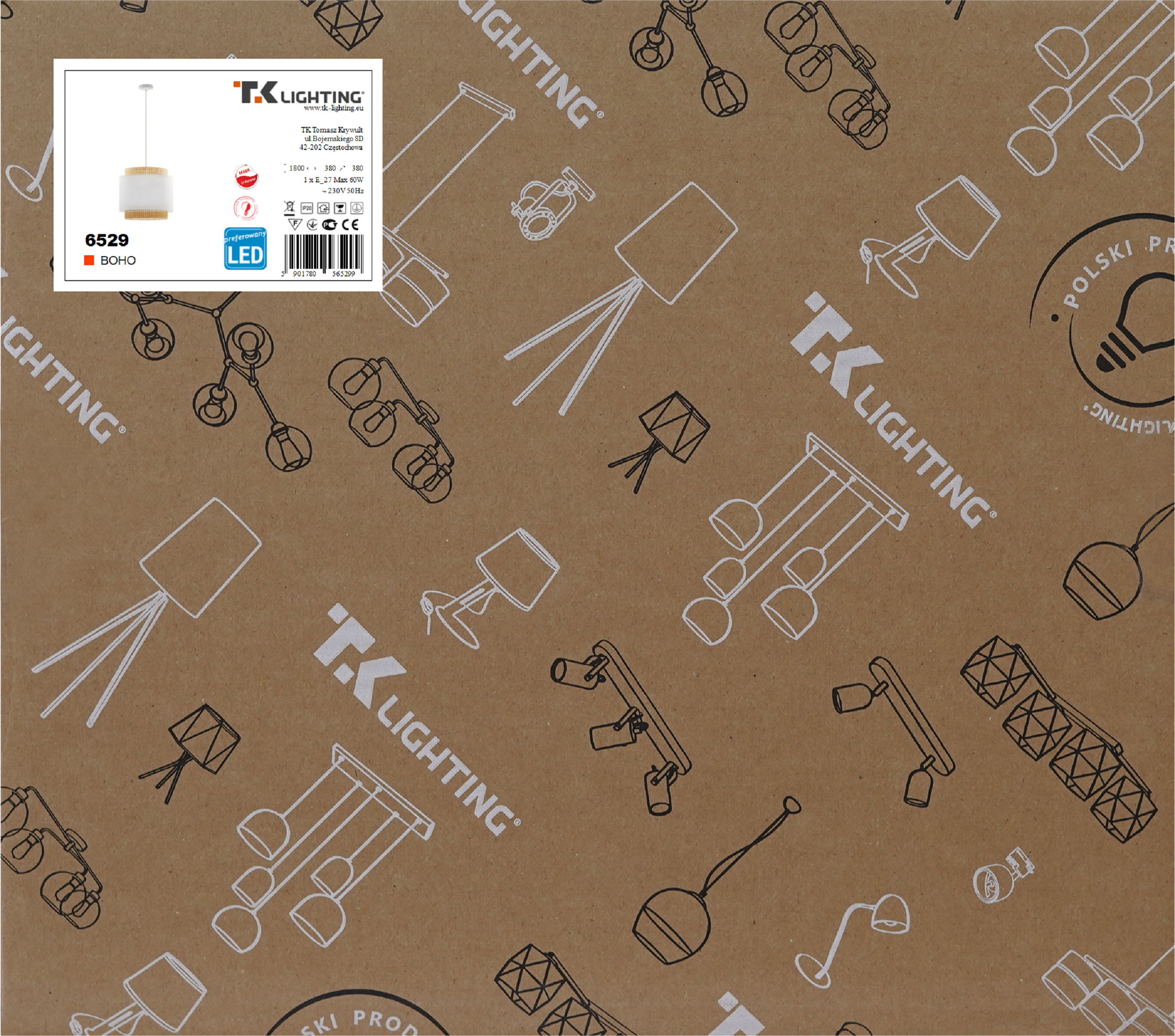 Lampa wisząca Boho biała z rattanem E27 TK Lighting - 8