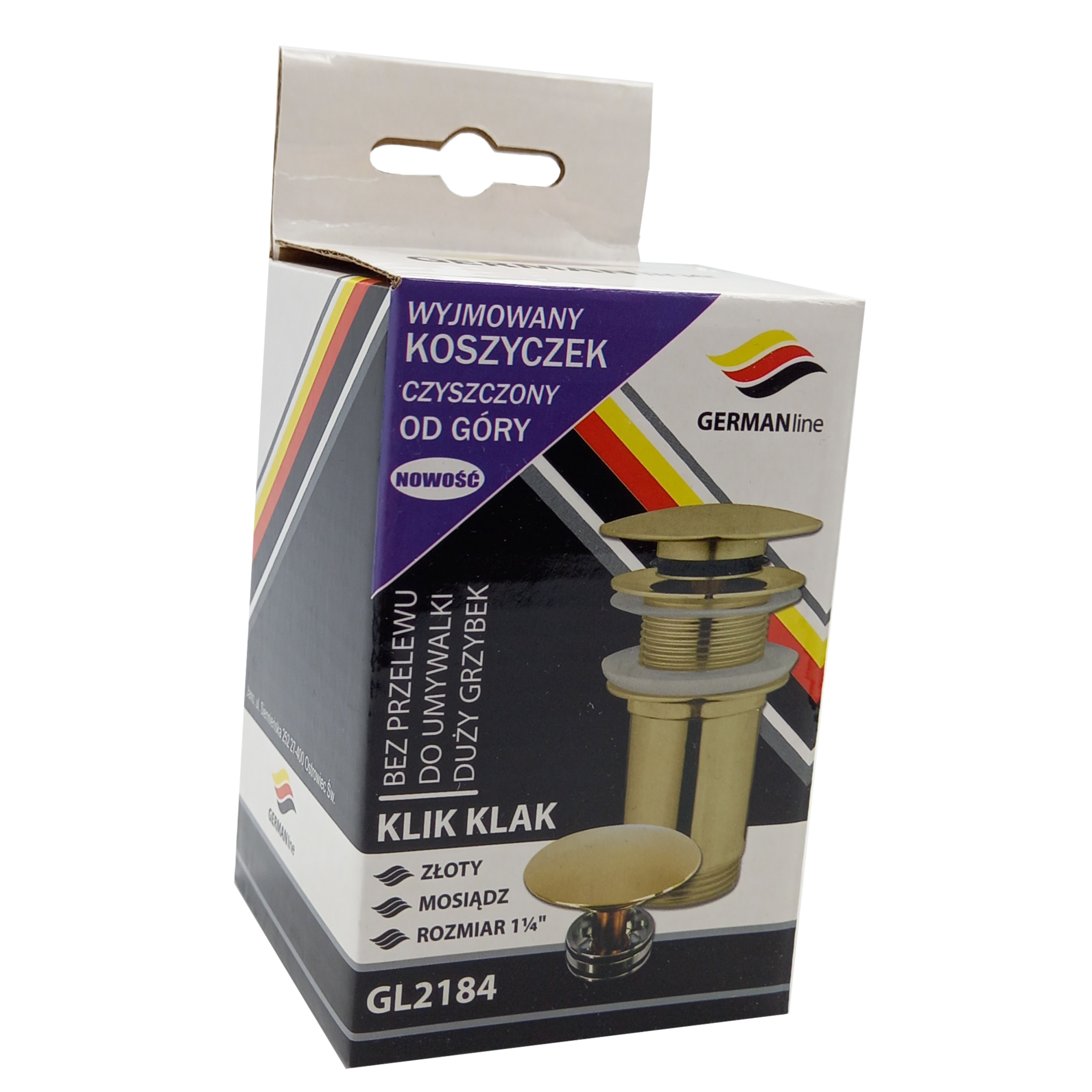 Korek umywalkowy KLIK - KLAK bez przelewu złoty GL2184 GERMANLINE - 2