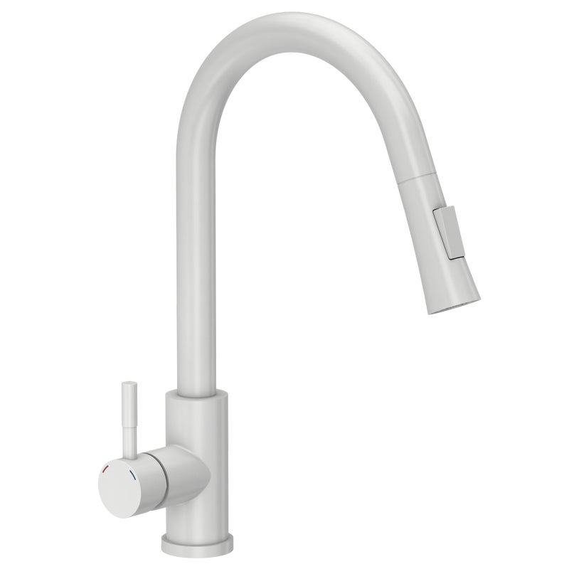 Bateria kuchenna z wyciąganą wylewką U 40 cm Erica Biała Quadron