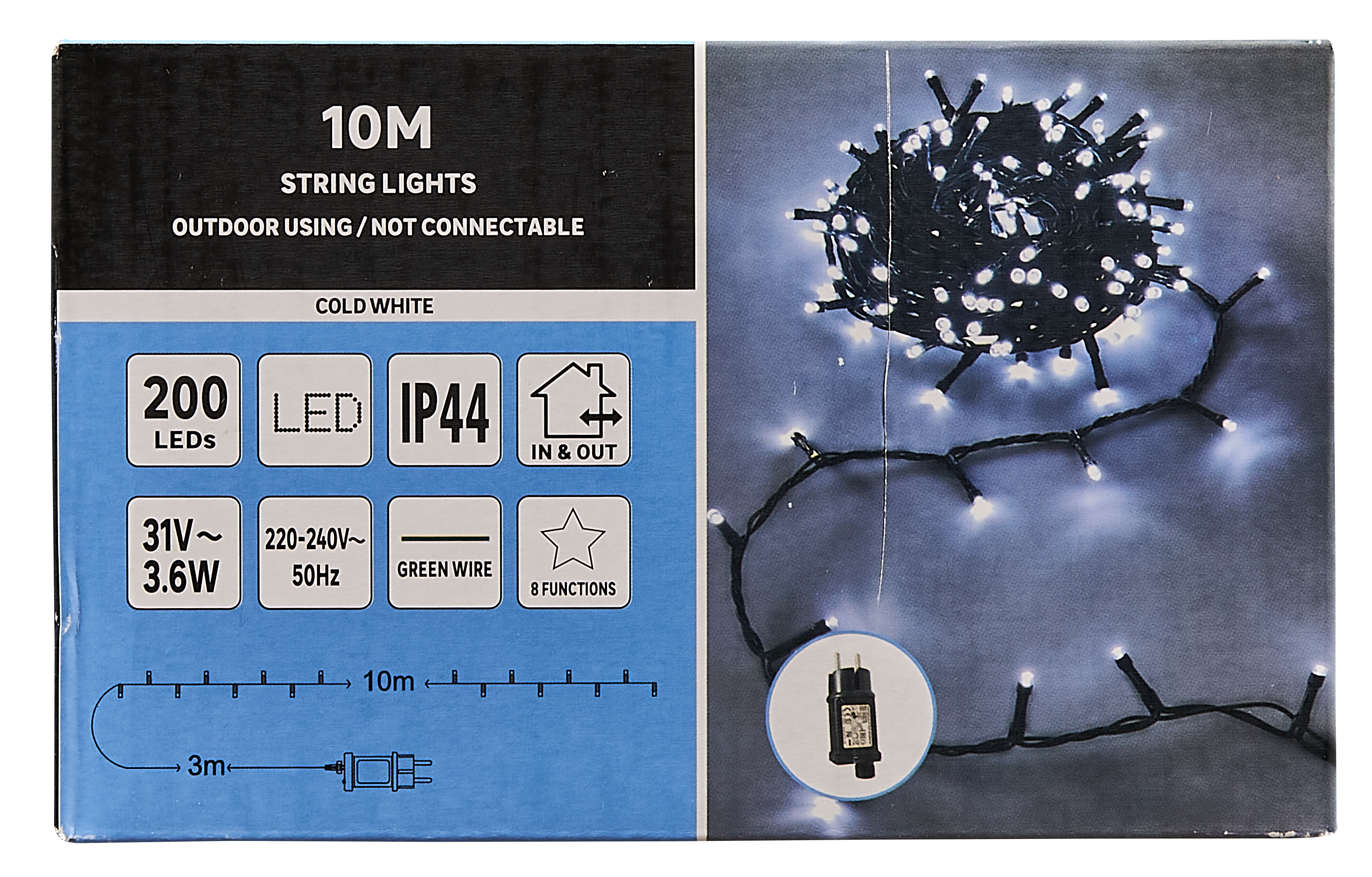 Lampki choinkowe zewnętrzne 10m 200 LED zimna biel 8 funkcji - 4