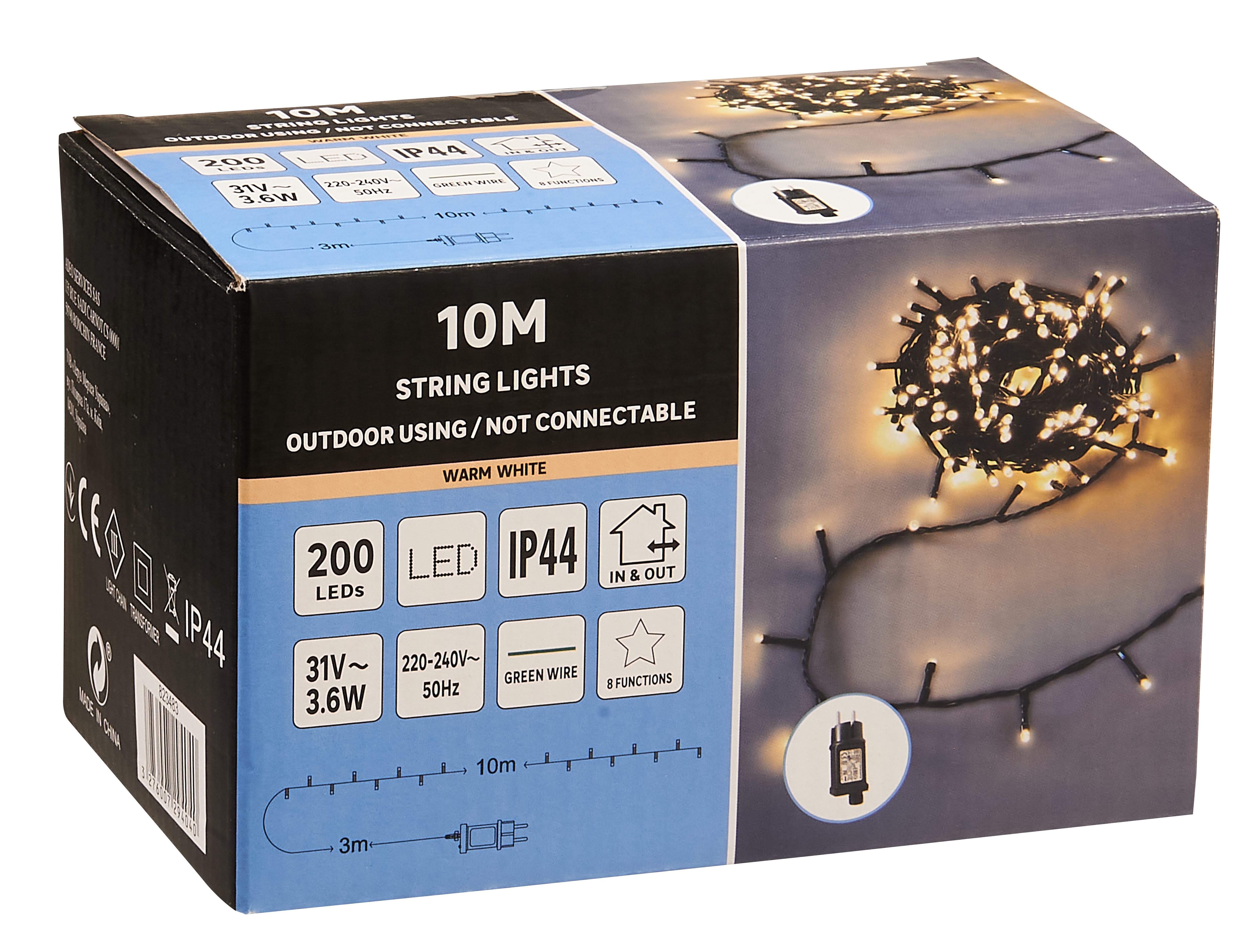 Lampki choinkowe zewnętrzne 10m 200 LED ciepła biel 8 funkcji - 4