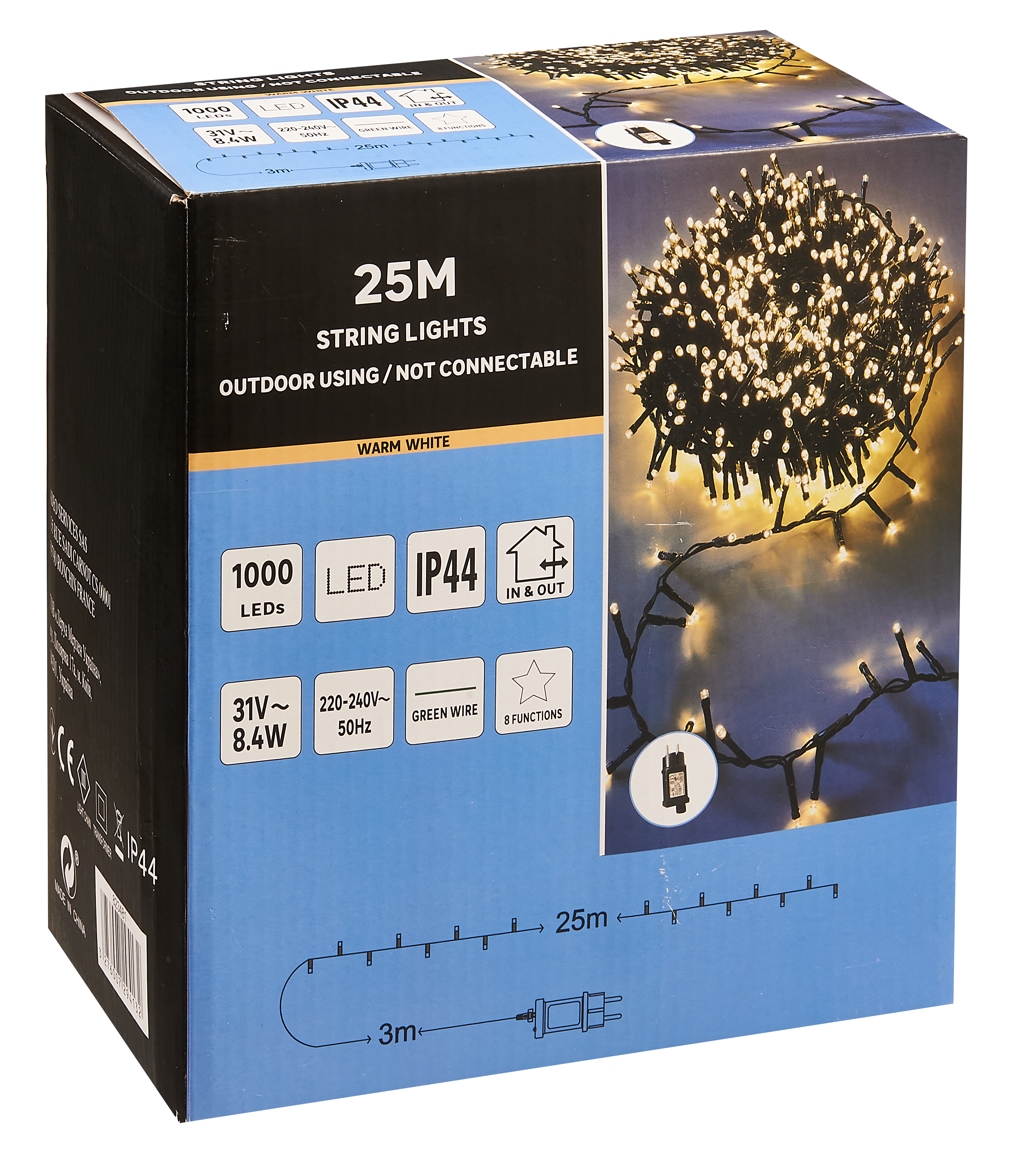Lampki choinkowe zewnętrzne 25m 1000LED 8 funkcji ciepła biel - 4