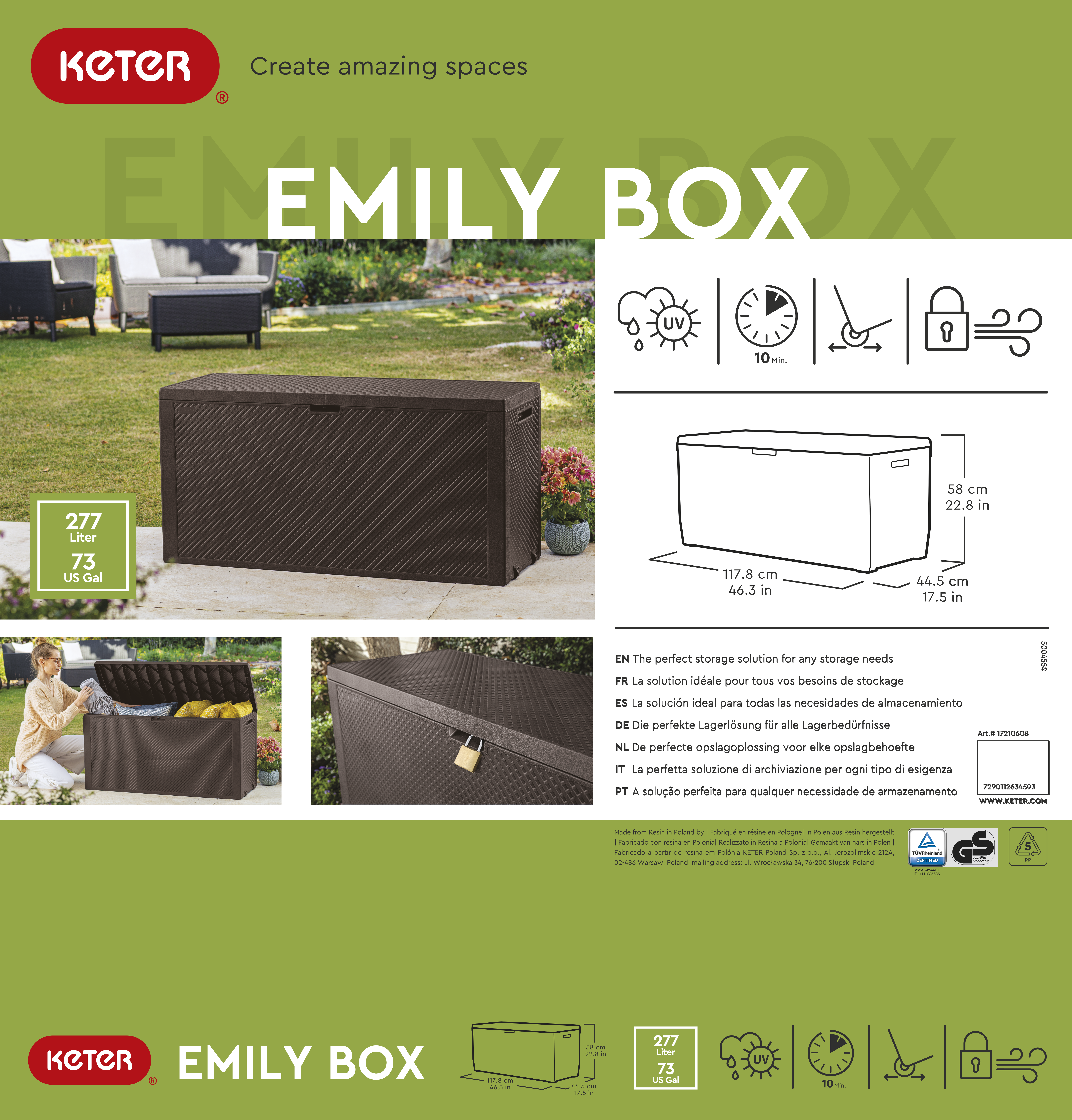 Skrzynia ogrodowa Emily 280l brązowa Keter - 5