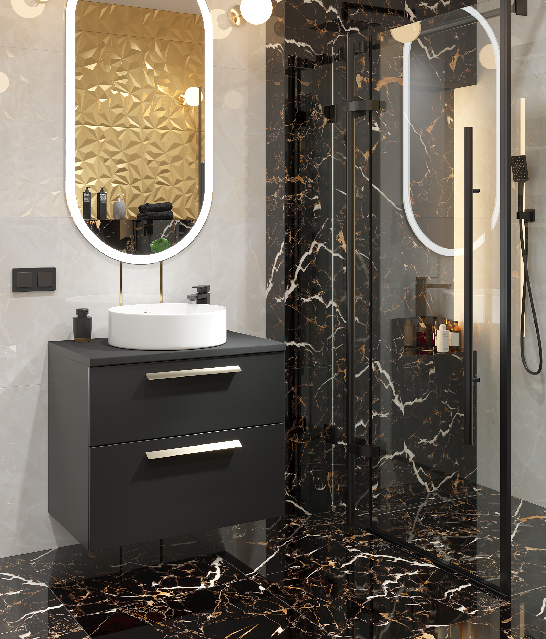 Kabina prysznicowa prostokątna Ferra Black 100 x 80 x 190 cm czarna szkło transparentne Wellneo - 2