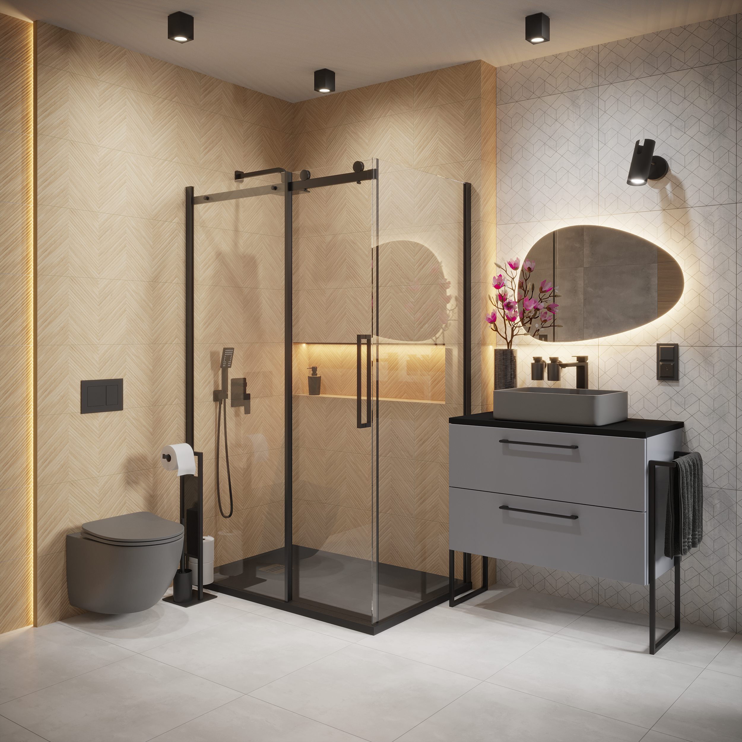 Stojak na papier toaletowy i szczotkę toaletową czarny mat Wenko - 4