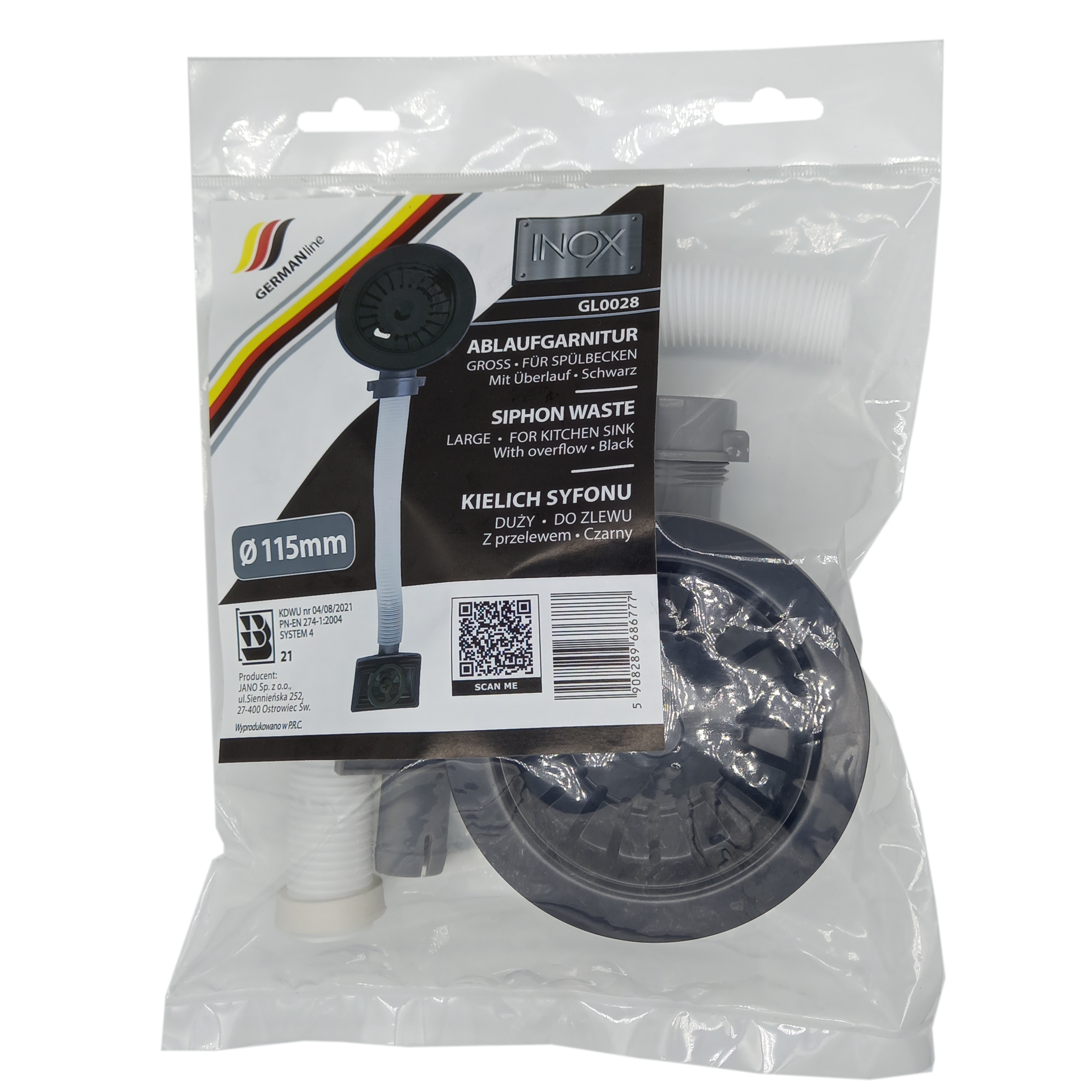 Spust 90 mm z przelewem GL0028 czarny GERMANLINE - 2