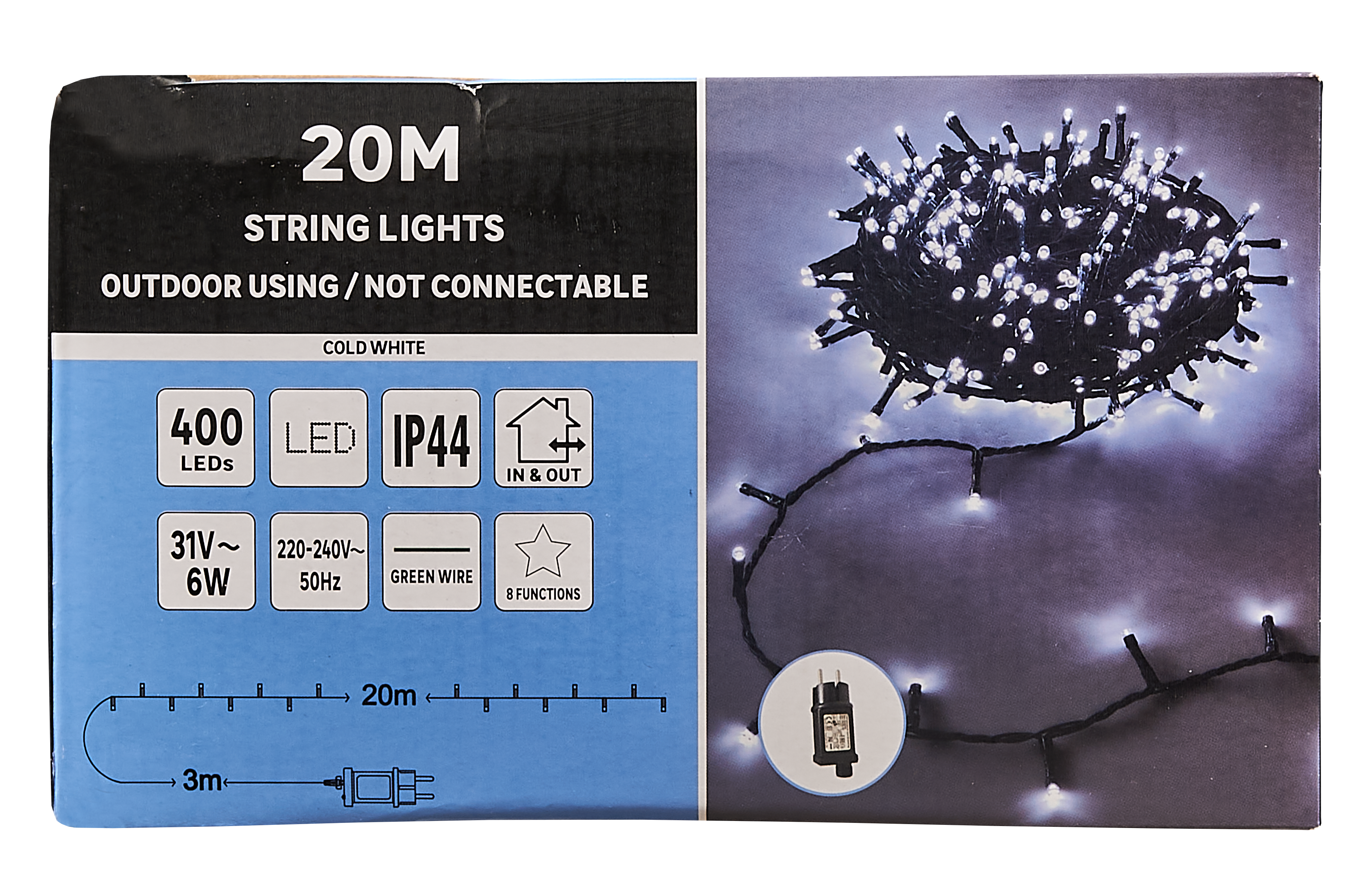 Lampki choinkowe zewnętrzne 20m 400 LED zimna biel 8 funkcji - 8