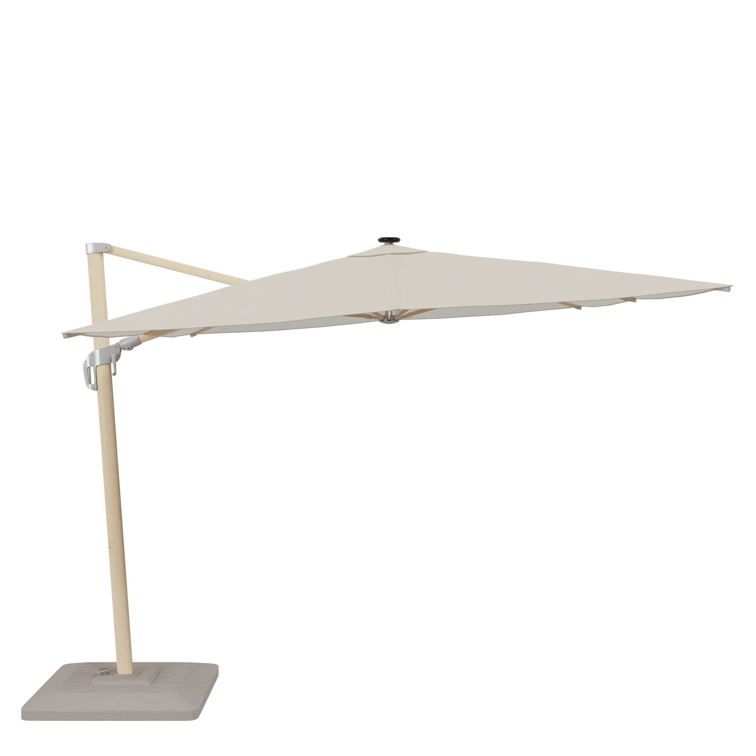 Parasol excéntrico rectangular de aluminio naterial sonora blanco 280x390 cm + 4 pies de parasol cuadrado de hormigón de 25 kg