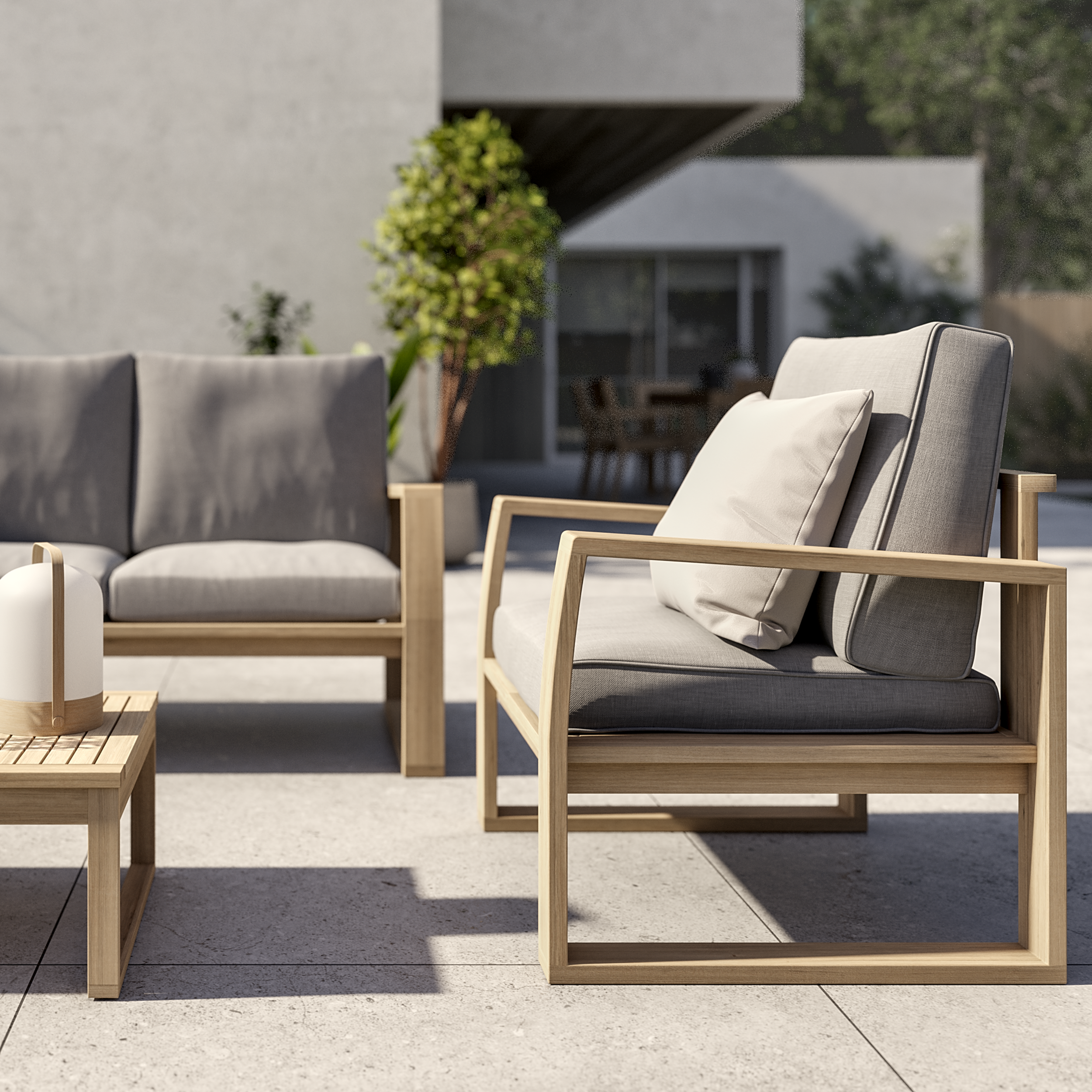 Salotto da giardino per 5 persone marrone Solaris NATERIAL con cuscini in poliestere grigio - 4