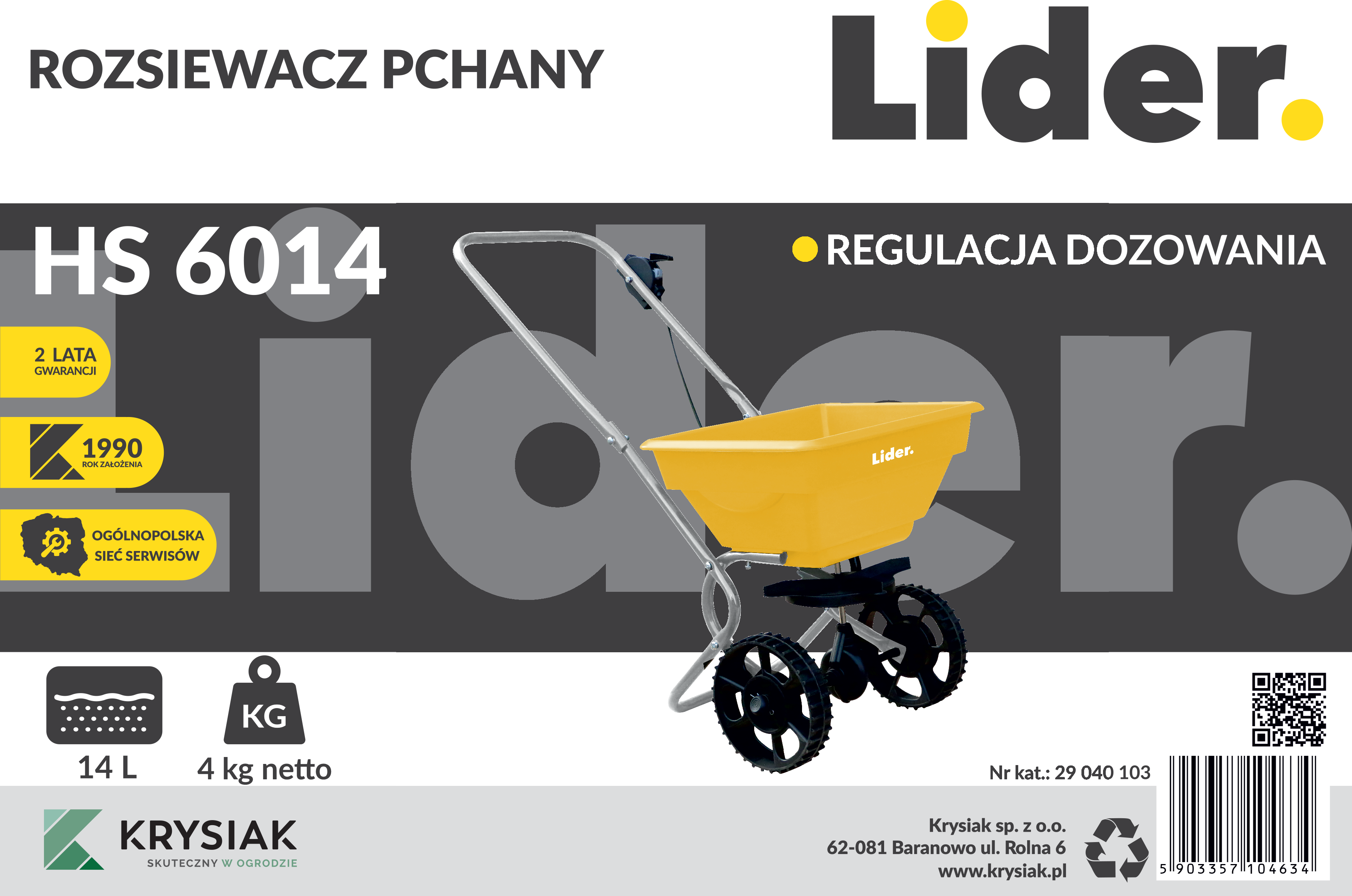 Rozrzutnik / siewnik ogrodowy Lider HS6014 14l - 11