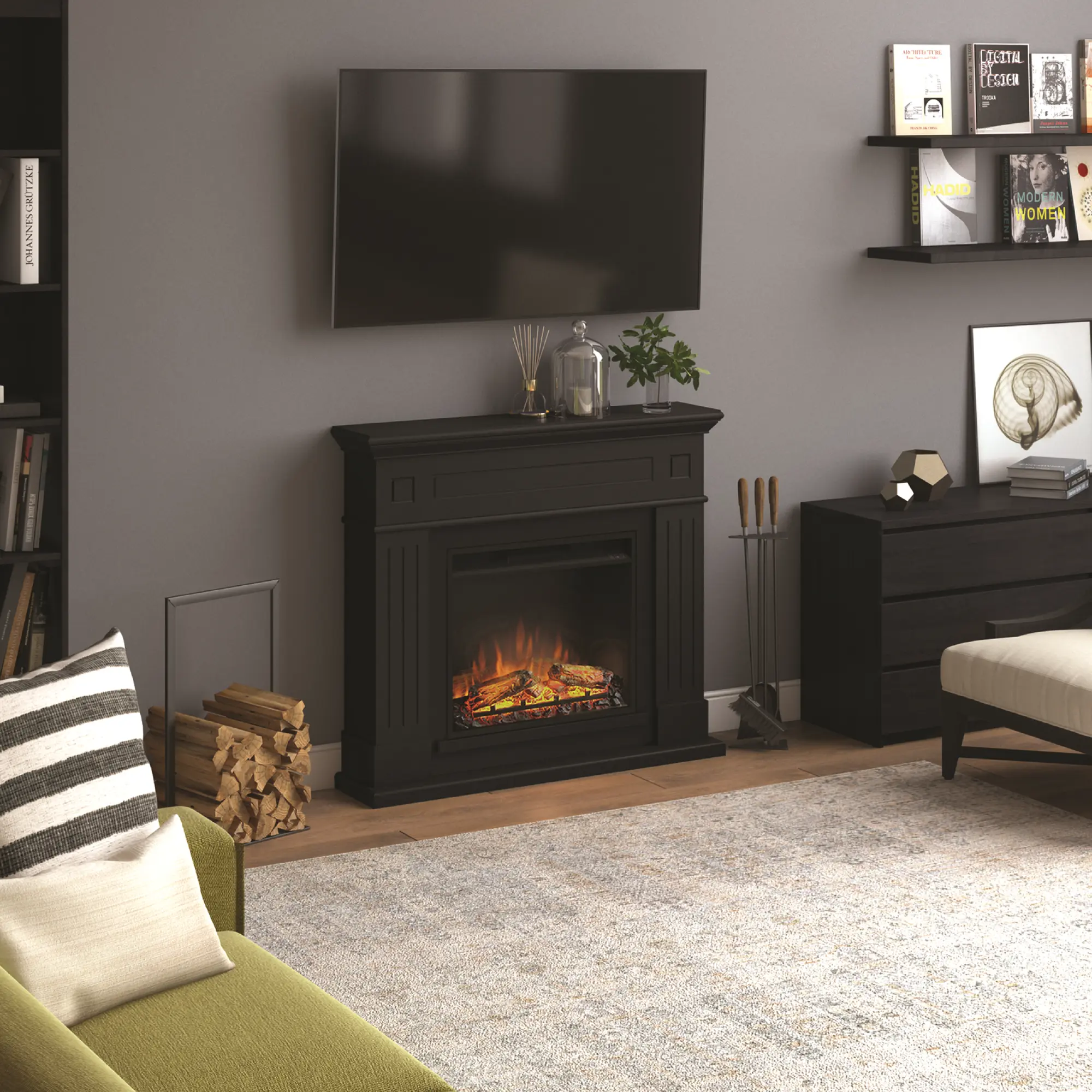 Chimenea eléctrica con revestimiento tagu larsen negro intenso