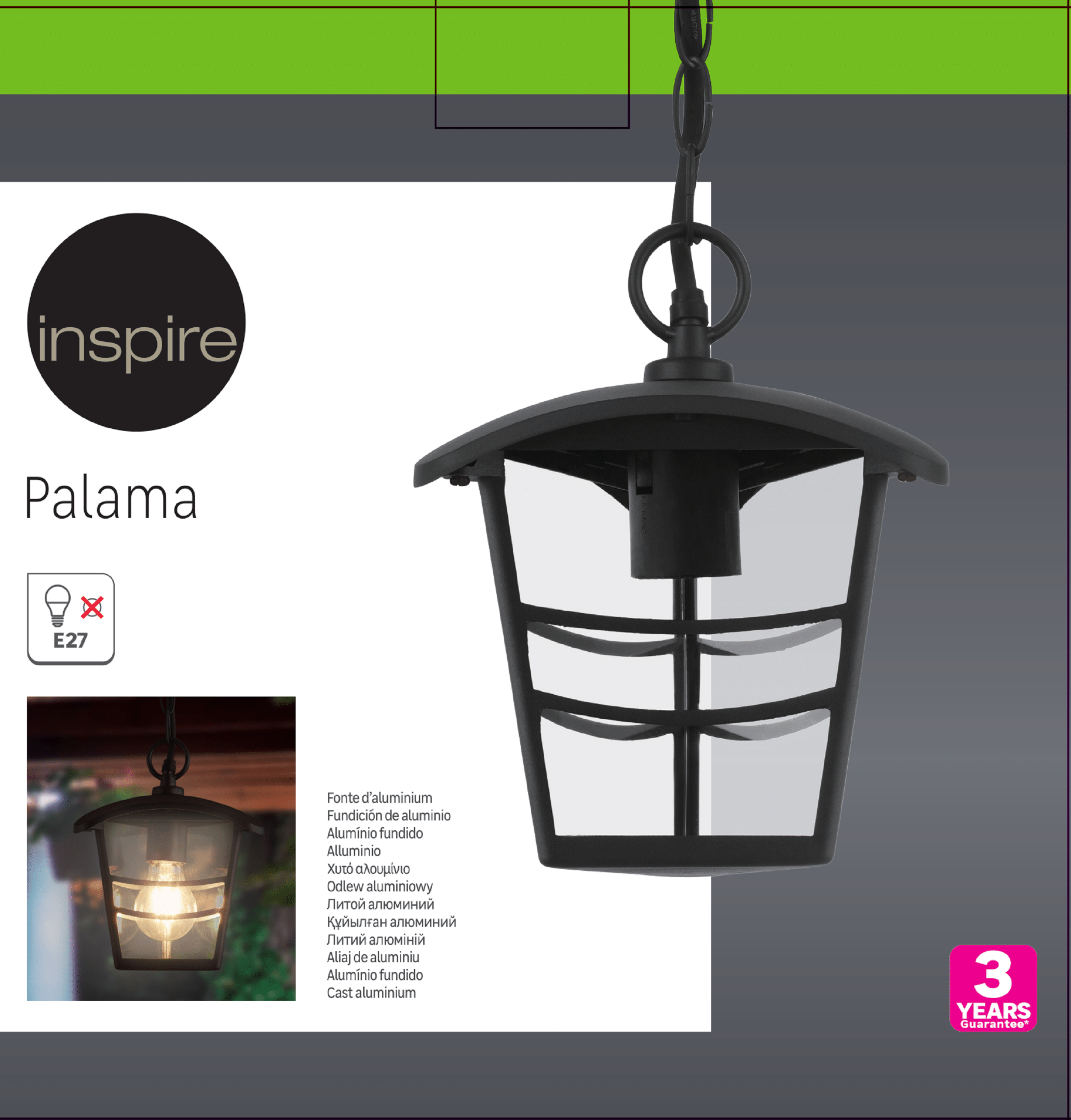 Lampa ogrodowa wisząca Palama czarna E27 Inspire - 7