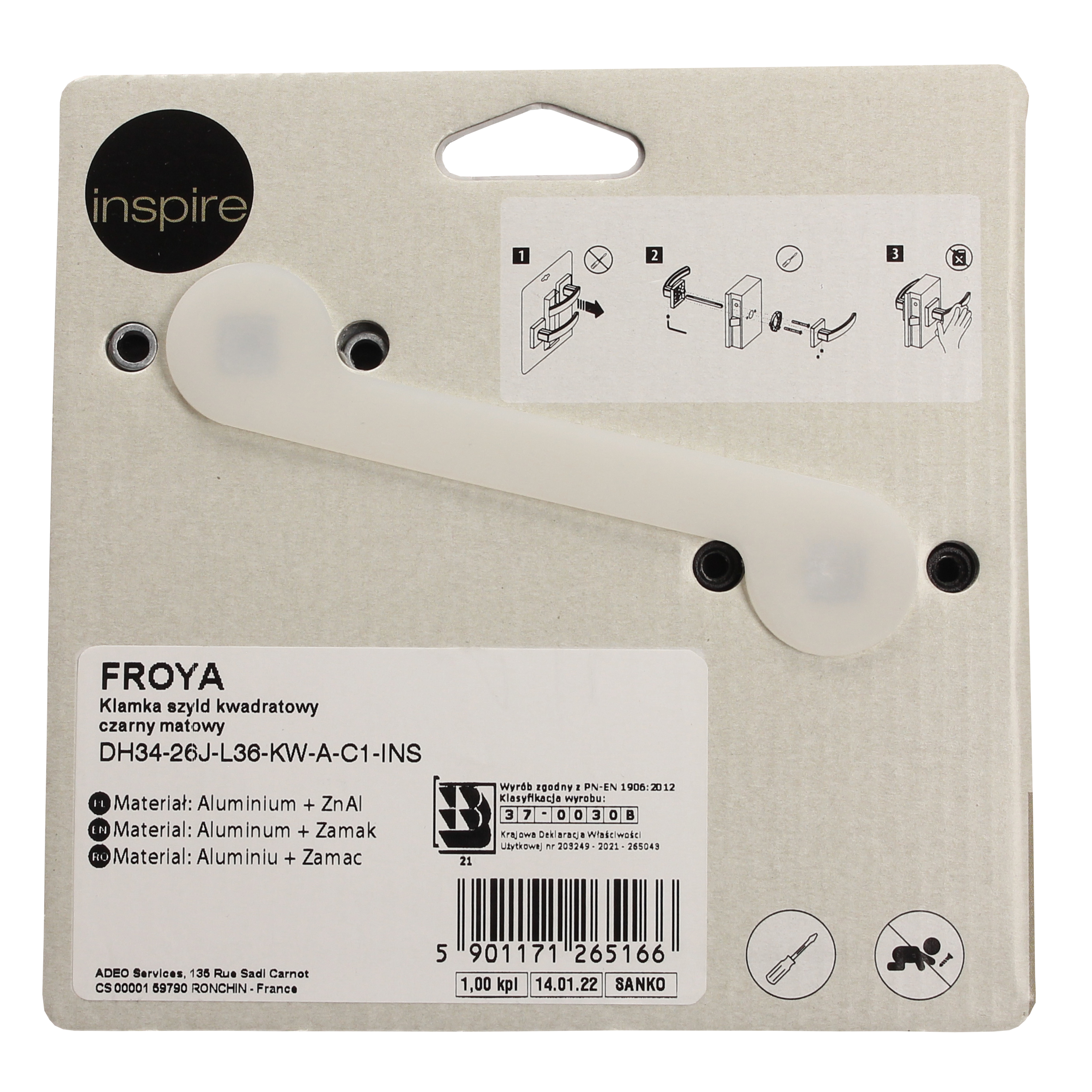 Klamka do drzwi wewnętrznych na rozecie Froya czarny mat Inspire - 11