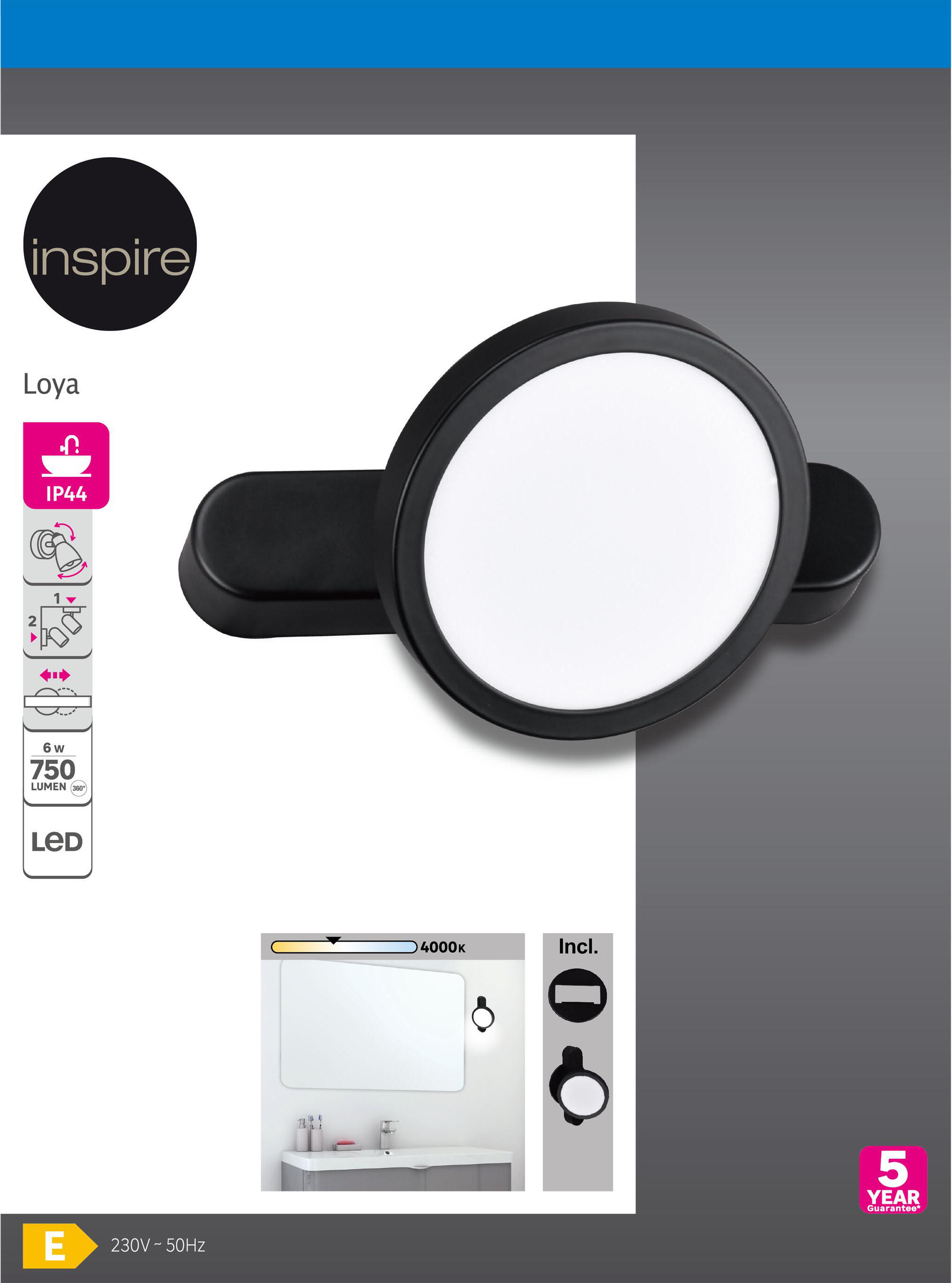 Kinkiet łazienkowy Loya IP44 czarny 750 lm LED Inspire - 18