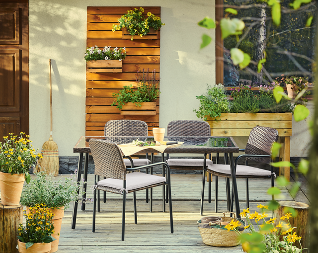 Conjunto de jardín Zena de acero y ratán para 4 comensales