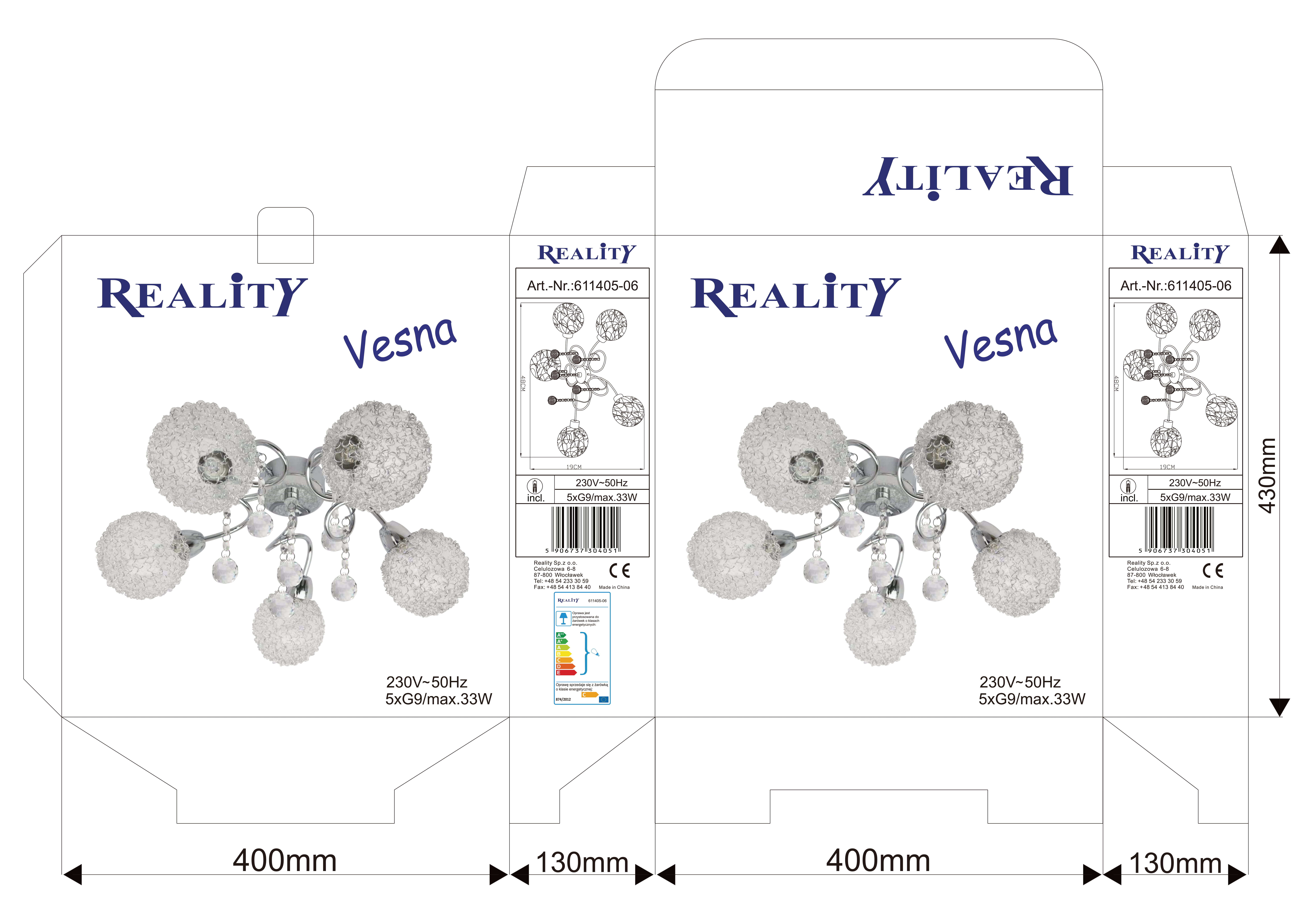Lampa sufitowa Vesna chrom 5 x G9 Reality - 4