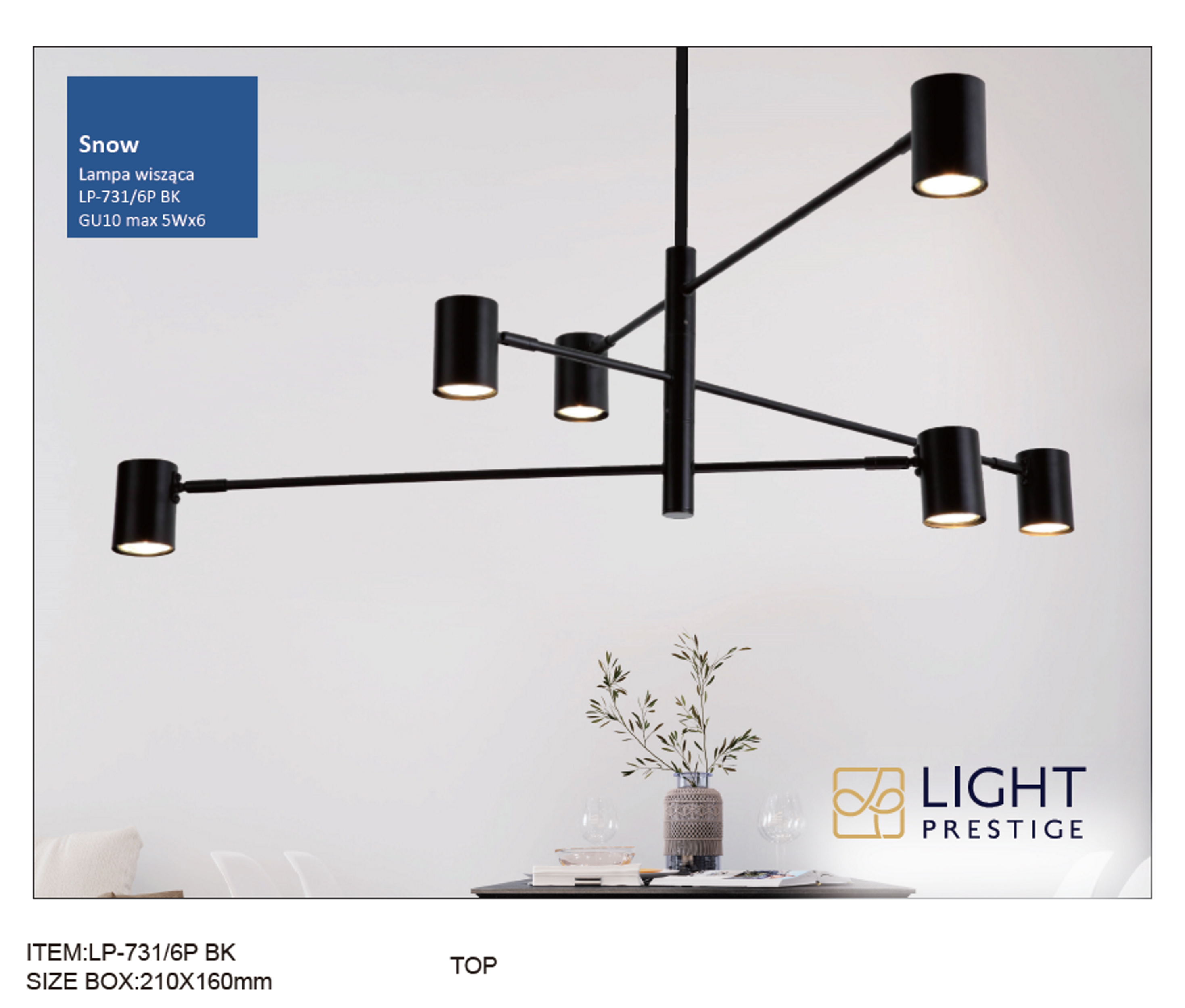 Lampa sufitowa Snow czarna 6 x GU10 Light Prestige - 6