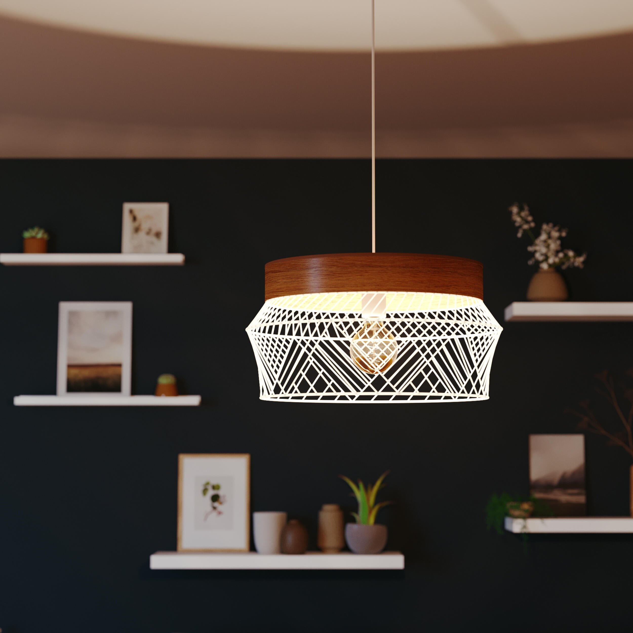 Lampa wisząca Kanel biała z drewnem E27 Inspire - 17