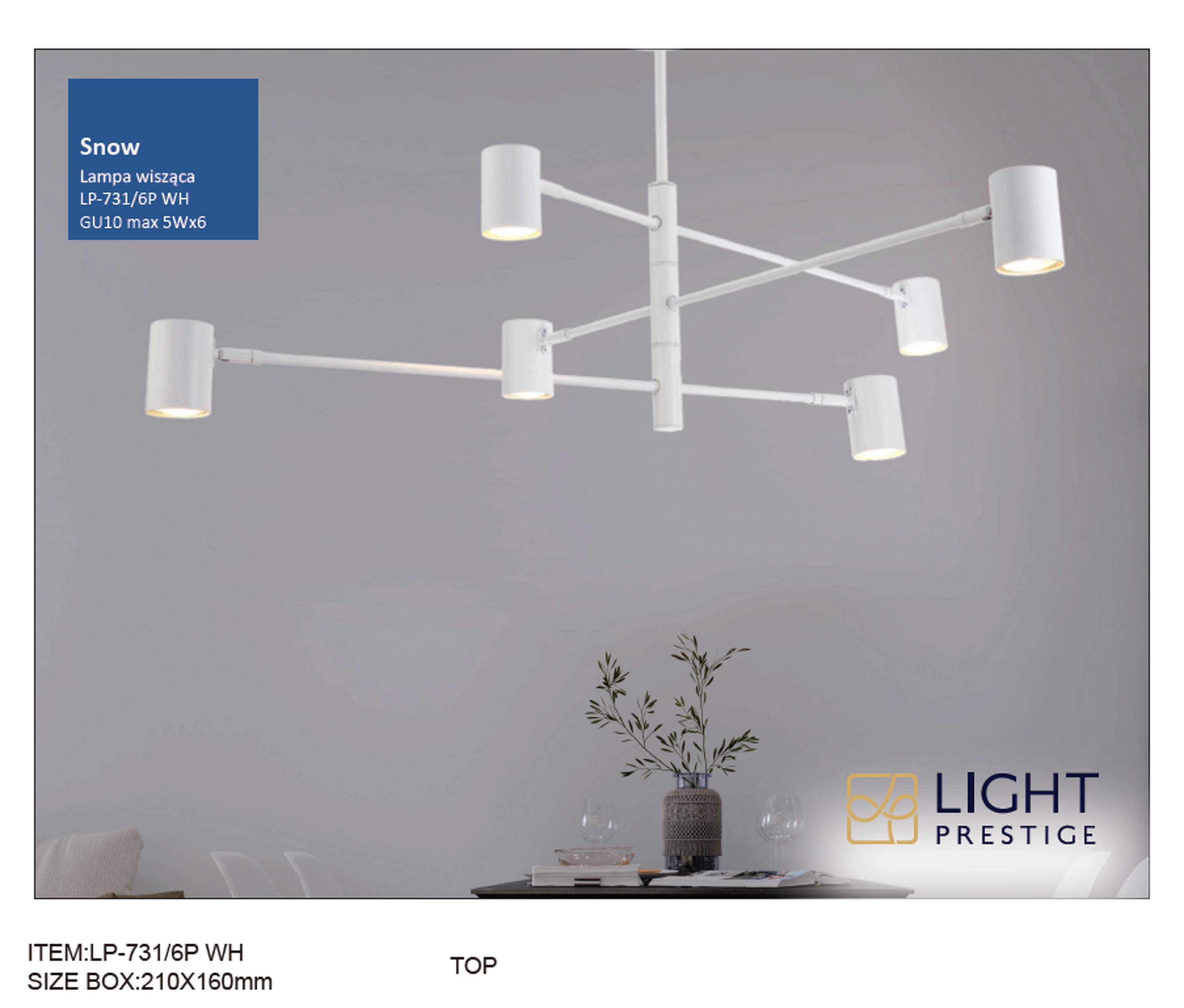 Lampa sufitowa Snow biała 6 x GU10 Light Prestige - 4