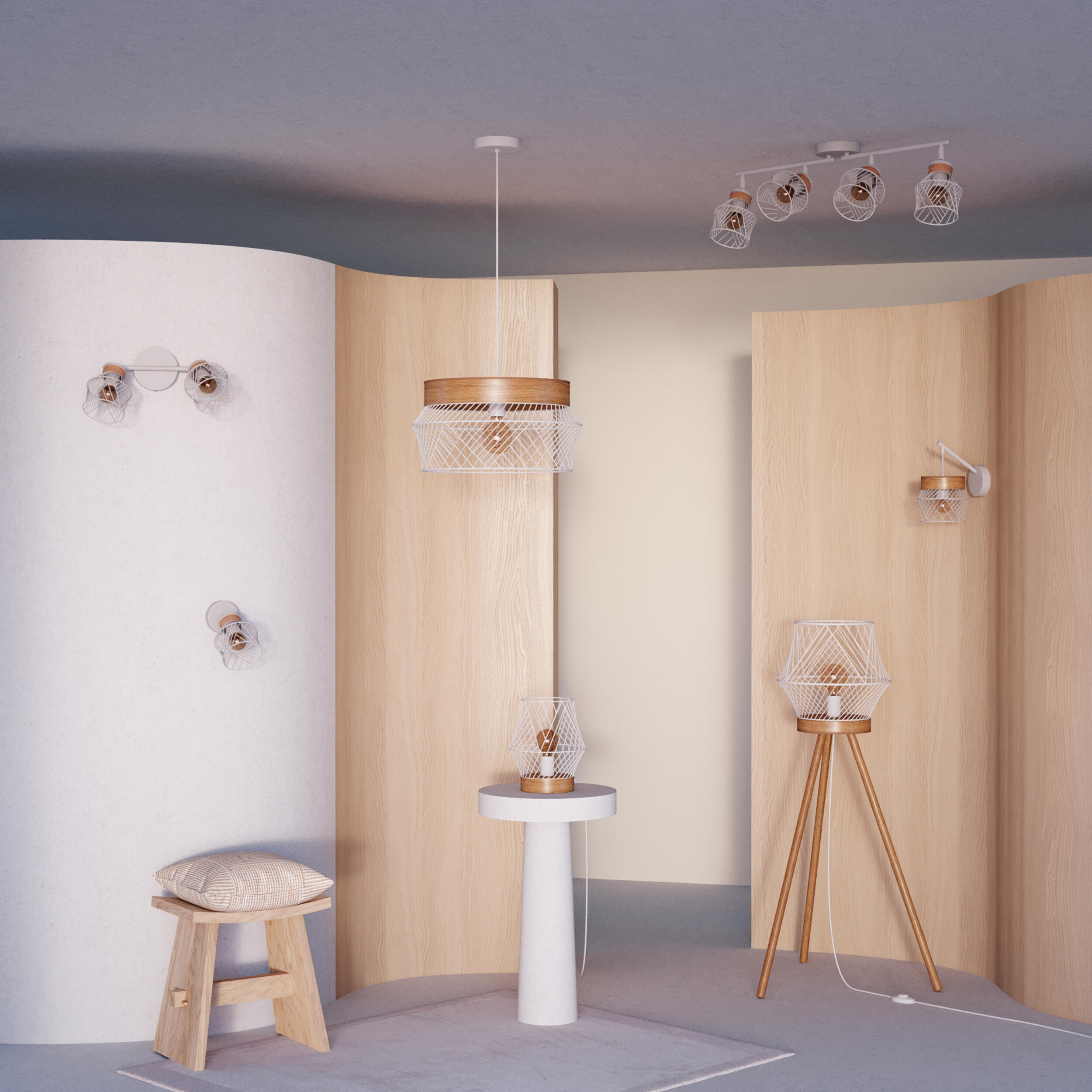 Listwa reflektorowa Kanel biała z drewnem E27 Inspire - 6