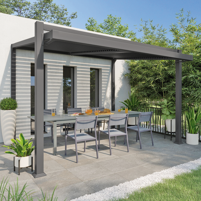 Pergola addossata Odyssea in alluminio struttura grigio antracite L 316 x P 380 x H 268 cm