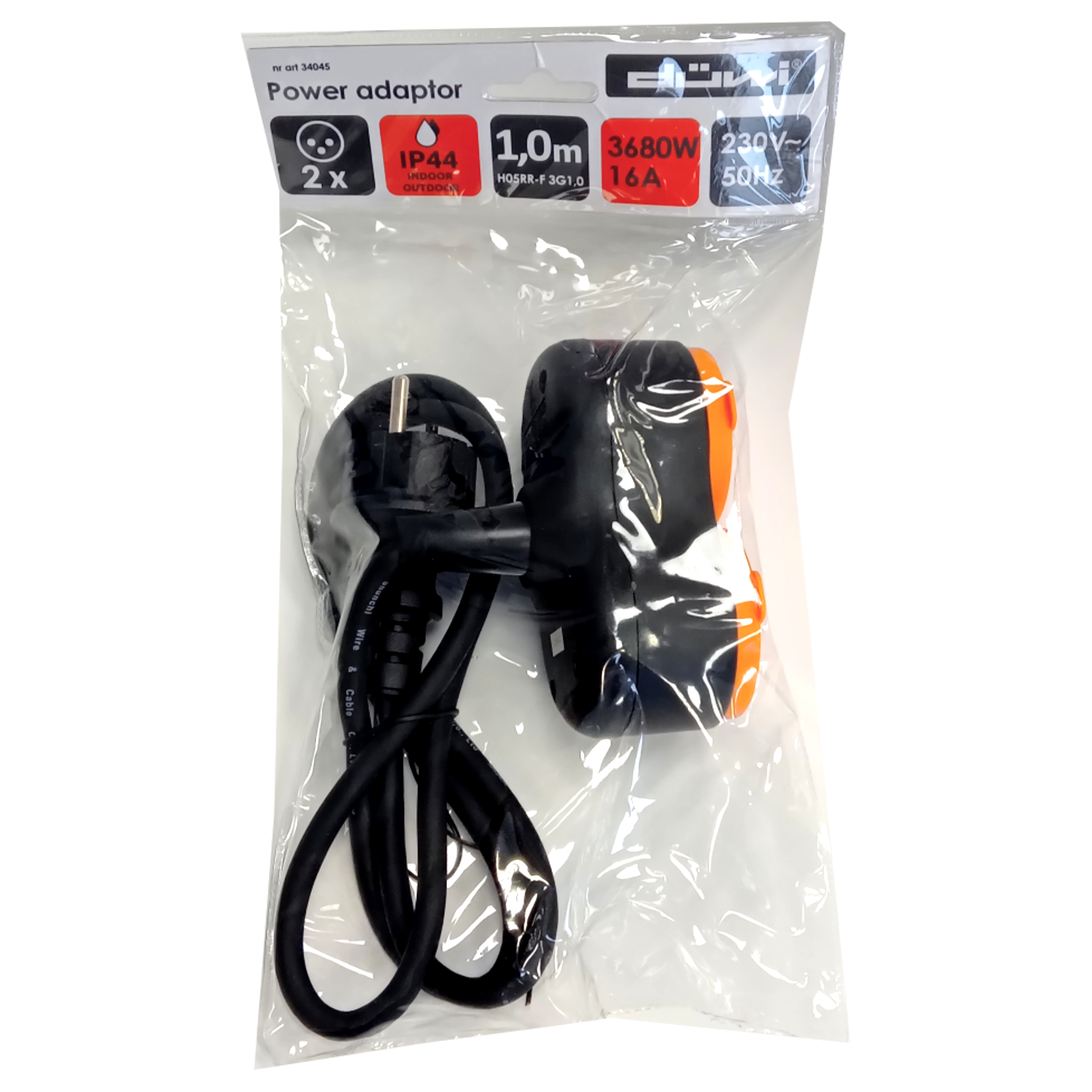 Przedłużacz ogrodowy 2x2P+Z IP44 1 m DUWI - 2