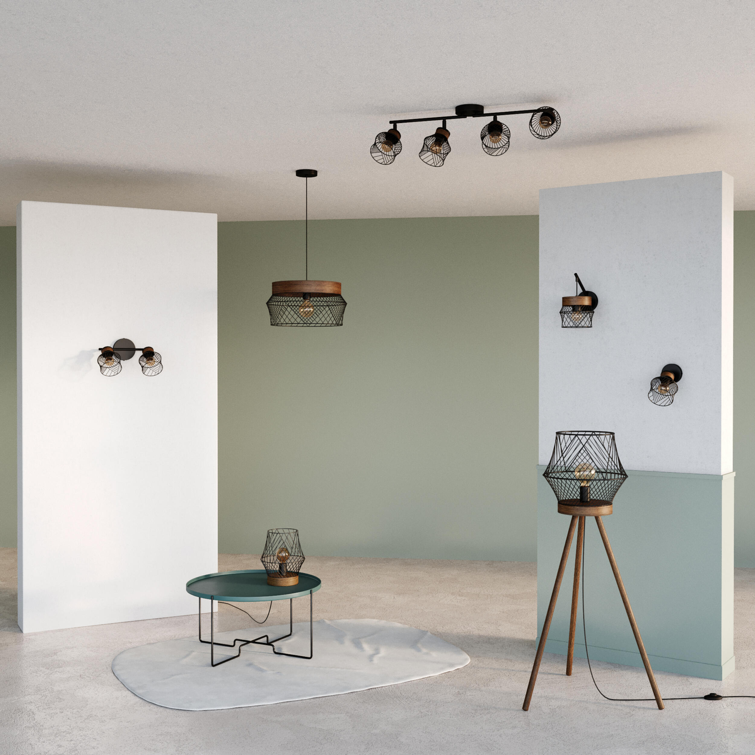 Listwa reflektorowa Kanel czarna z drewnem E27 Inspire - 5