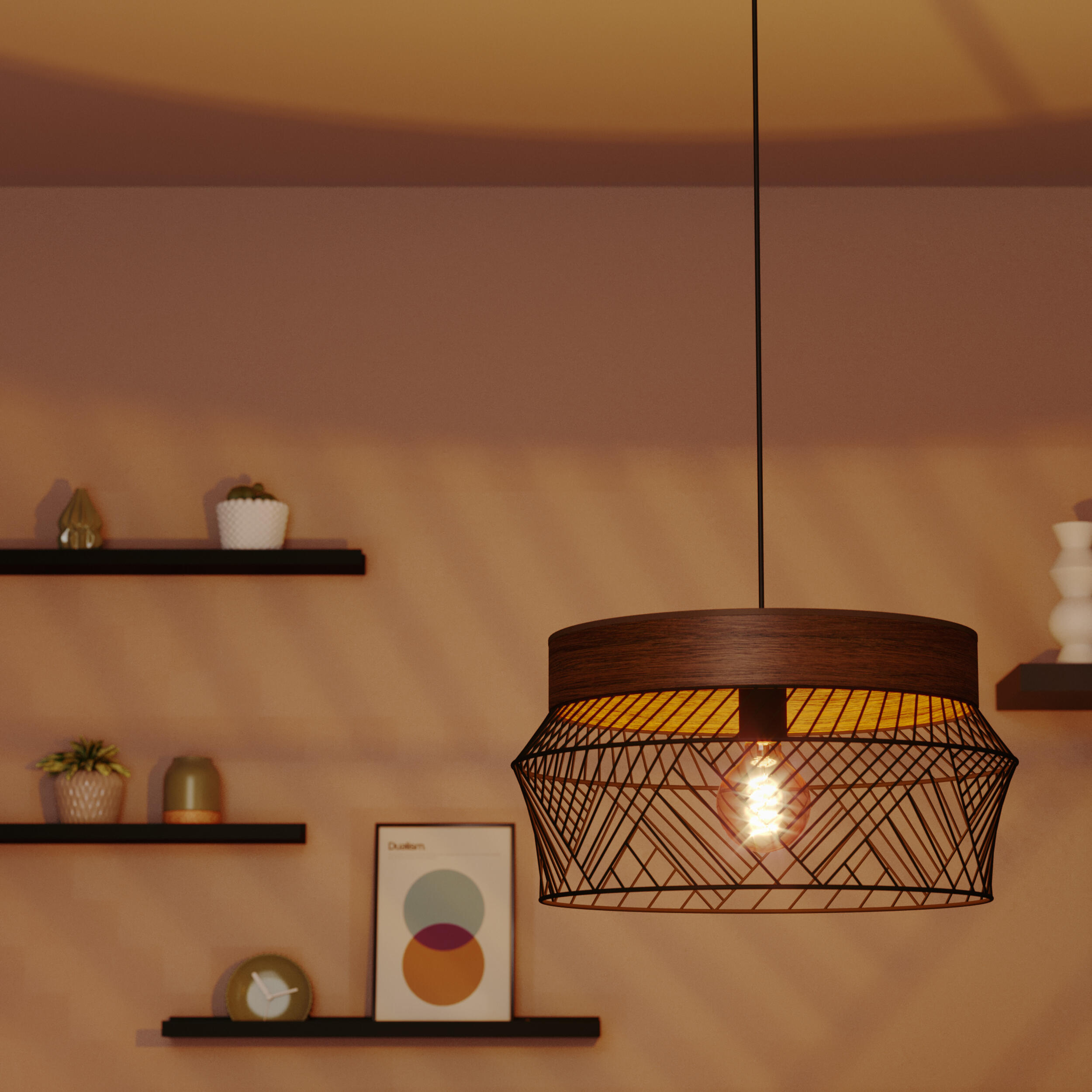 Lampa wisząca Kanel czarna z drewnem E27 Inspire - 12