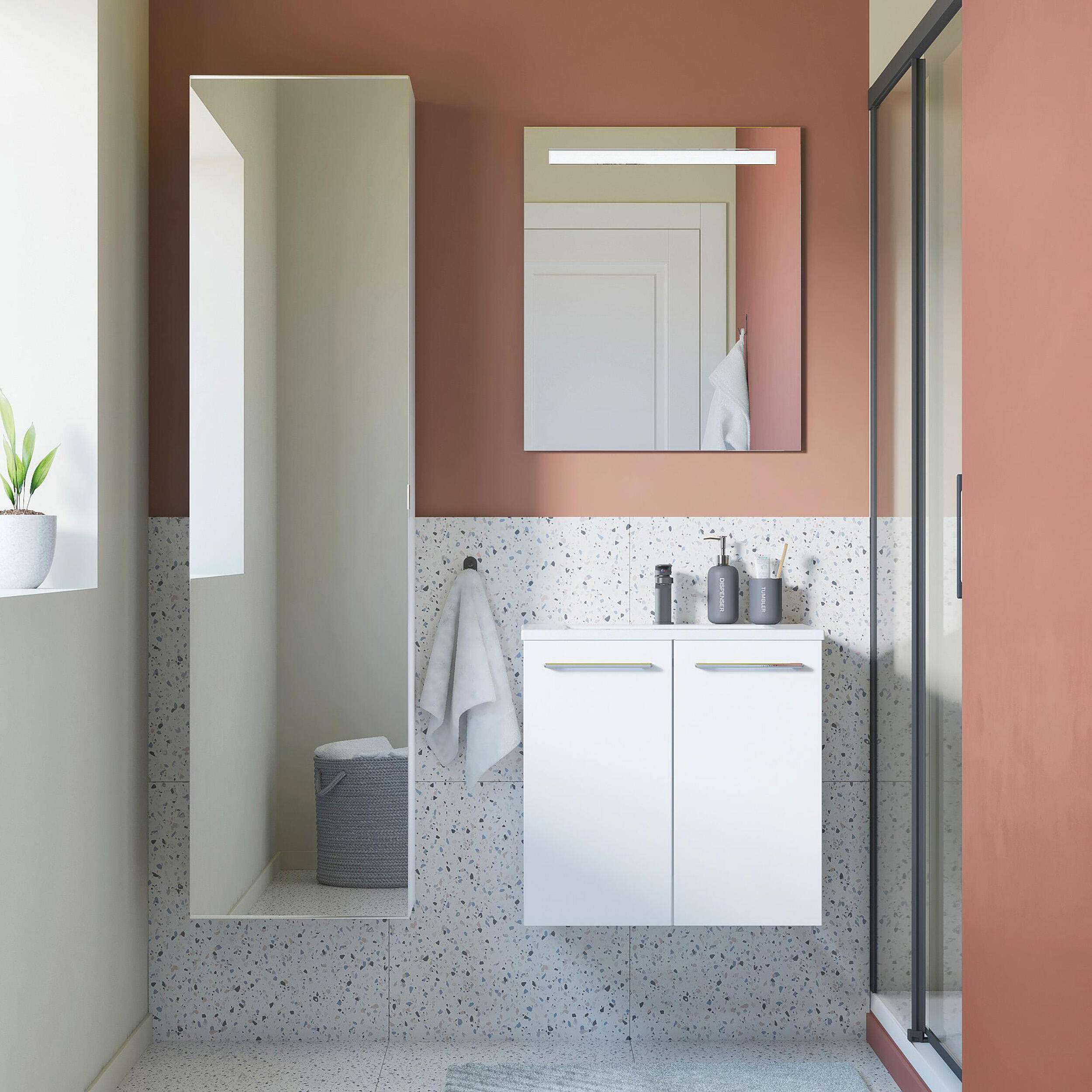 Mobile da bagno sospeso sotto lavabo L 60 x H 57.7 x P 46 cm bianco laminato lucido, 2 ante SENSEA Remix - 4