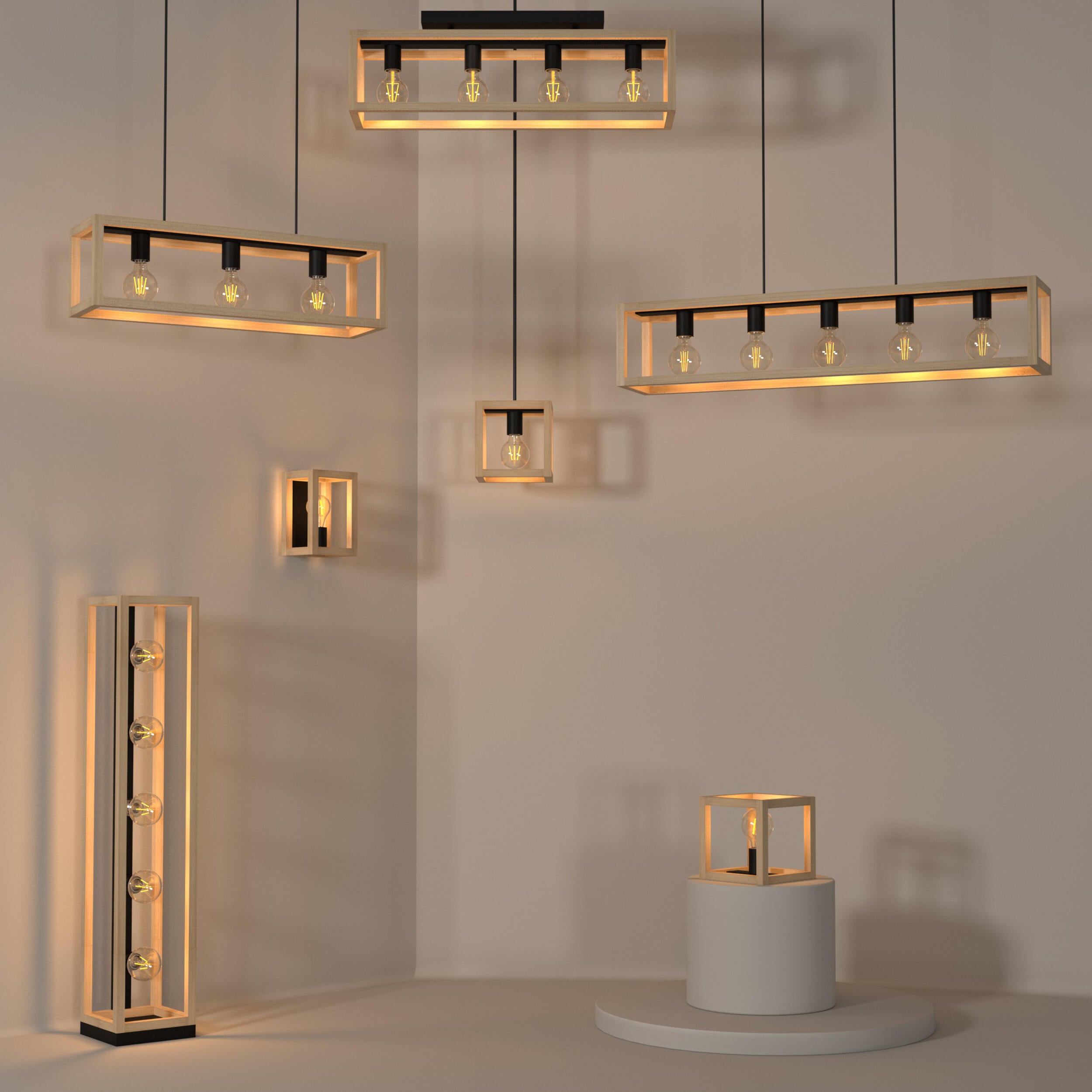 Lampa wisząca Elgort czarna z drewnem 3 x E27 Inspire - 6